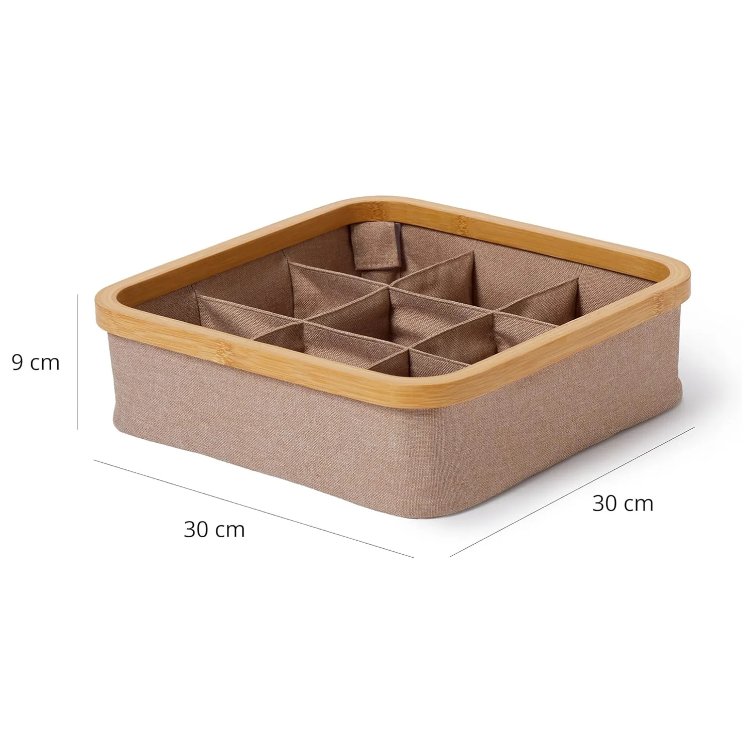 Organizer mit Bambus-Rahmen - 3er-Set - 30 x 30 x 9 cm (3/4/9 Aufteilung) - Taupe - Image 4