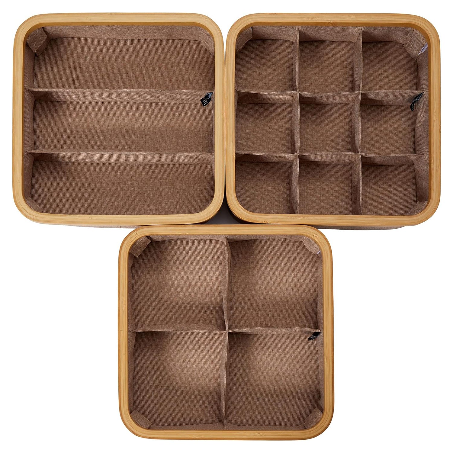 Organizer mit Bambus-Rahmen - 3er-Set - 30 x 30 x 9 cm (3/4/9 Aufteilung) - Taupe - Image 6