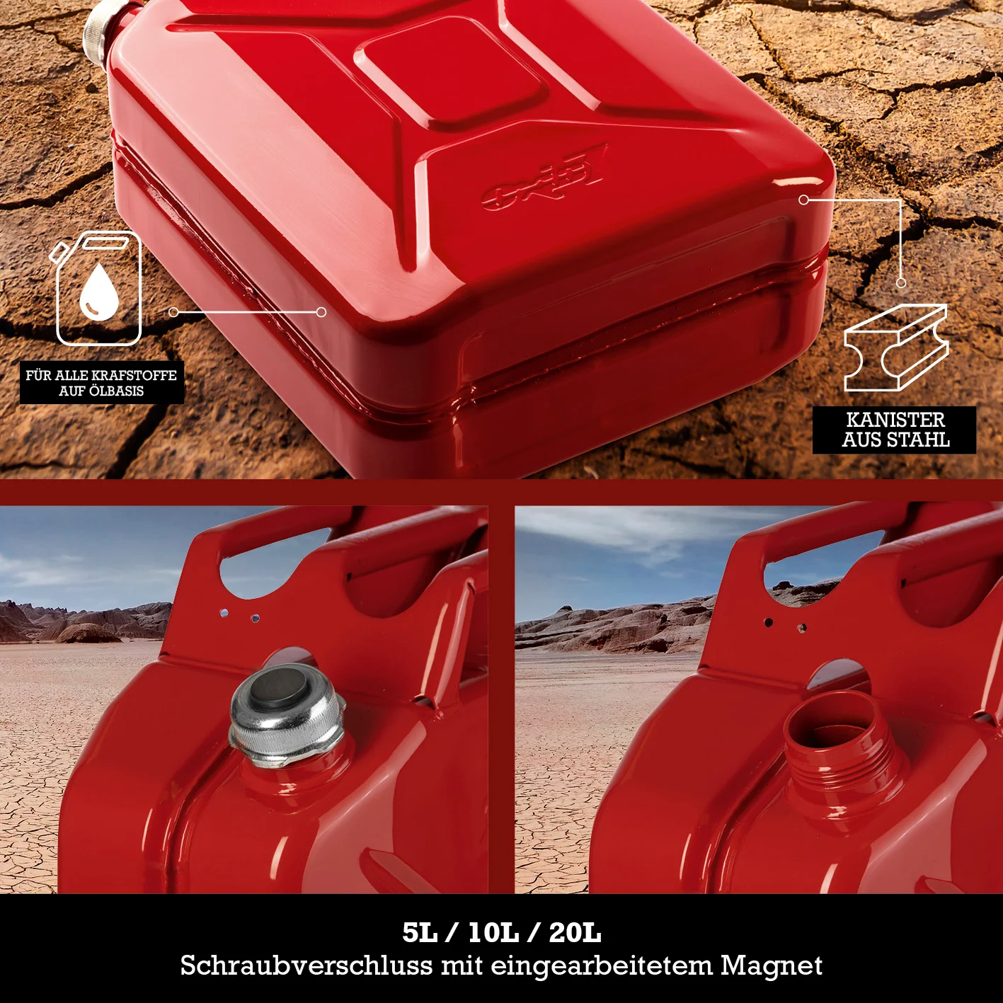 Metall-Kraftstoffkanister mit Schraubverschluss - 20 Liter - Rot - Image 6