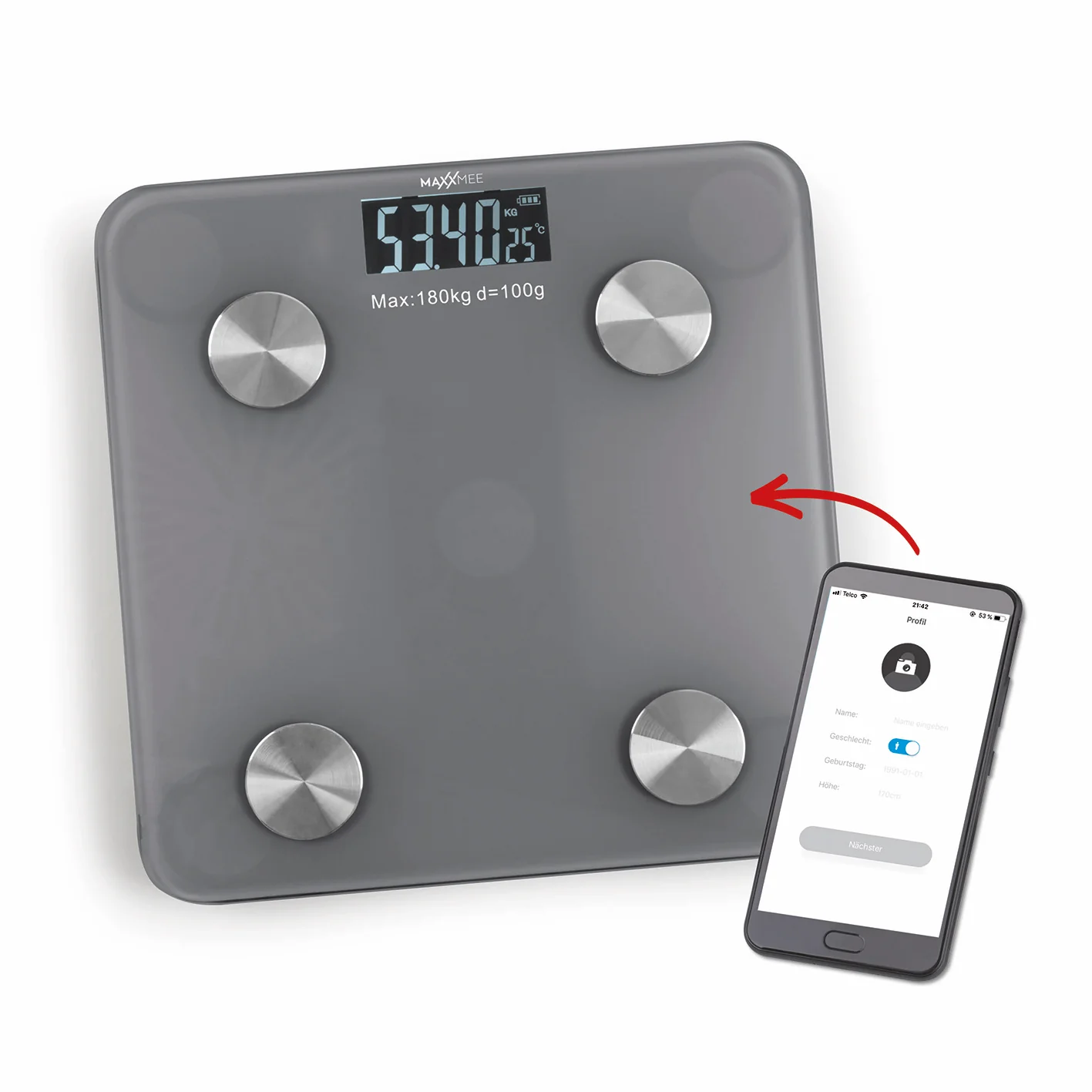 Personen-Waage Körperanalyse mit Bluetooth & App - grau - Image 6