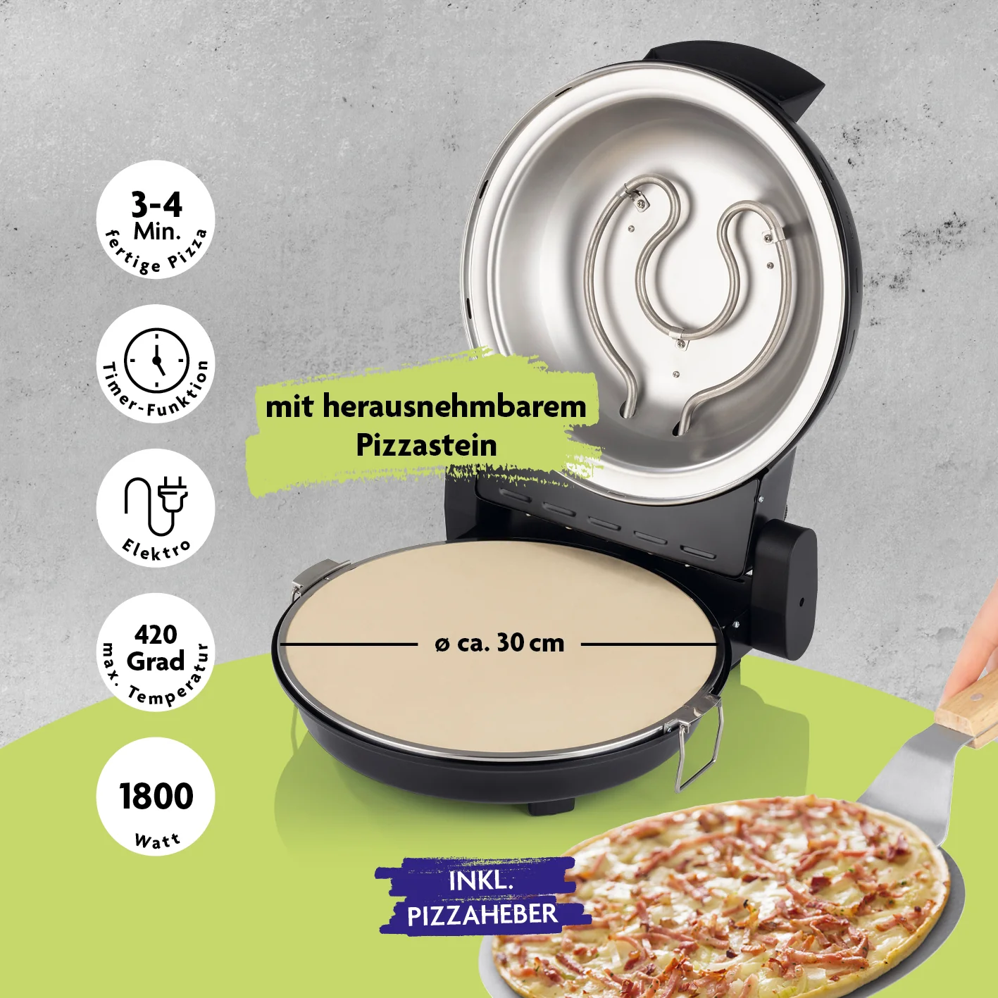 Pizza Maker inkl. herausnehmbarem Pizzastein & Pizza-Heber - Image 2