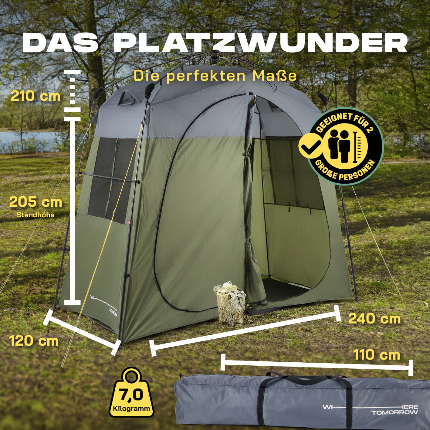 Pop-up-Duschzelt für 2 Personen - grün/grau - Image 2