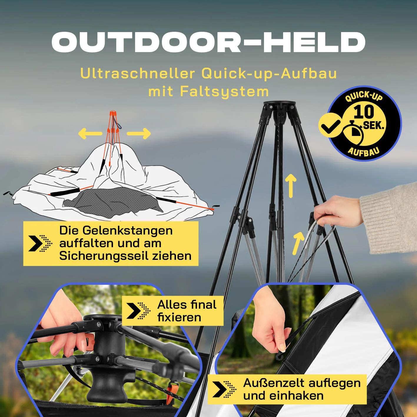 Pop-up-Wurfzelt für 4 Personen mit Kühleffekt - weiß/schwarz - Image 4