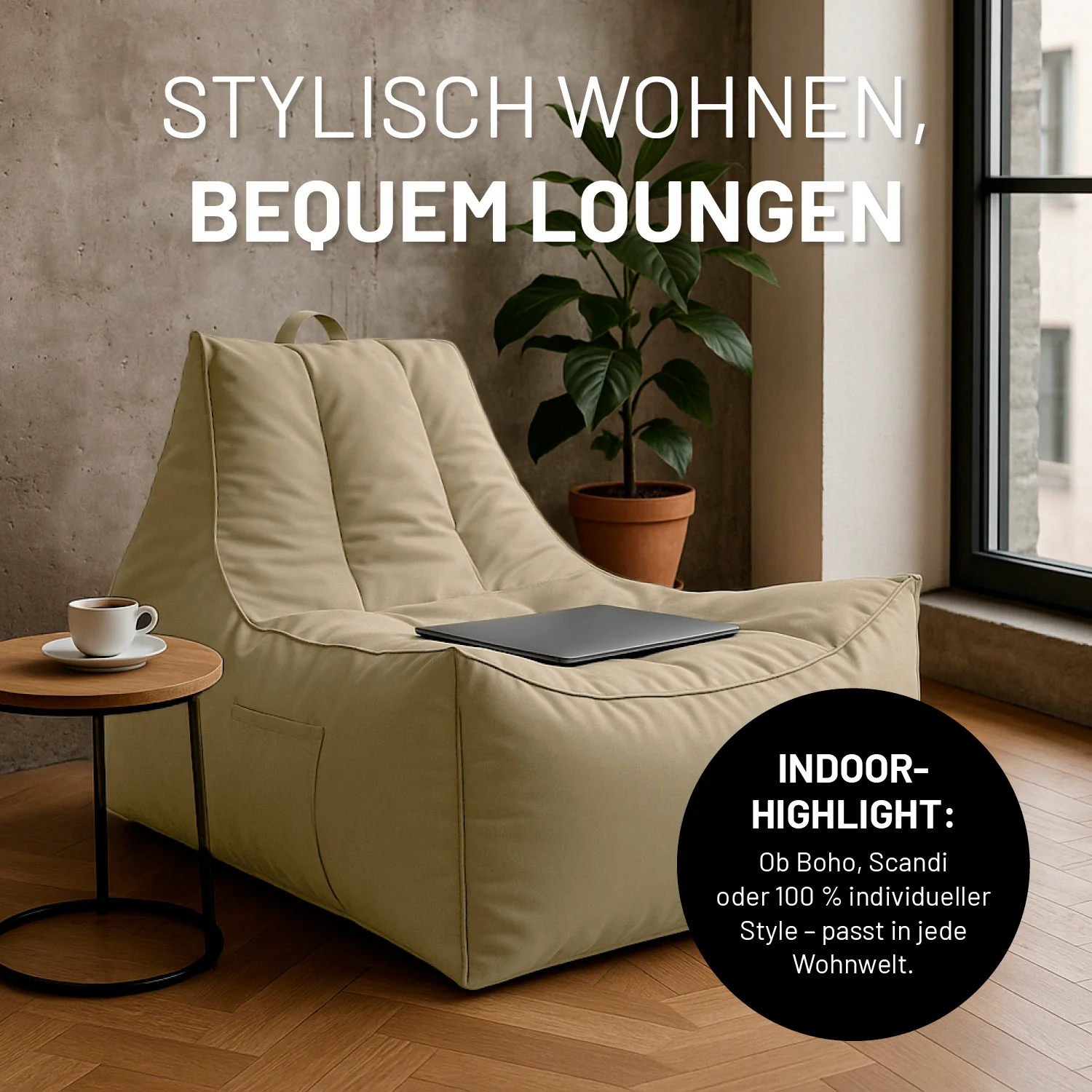 Premium Lounge-Sessel - 380 L - 100 x 100 x 80 cm - Beige - Image 6
