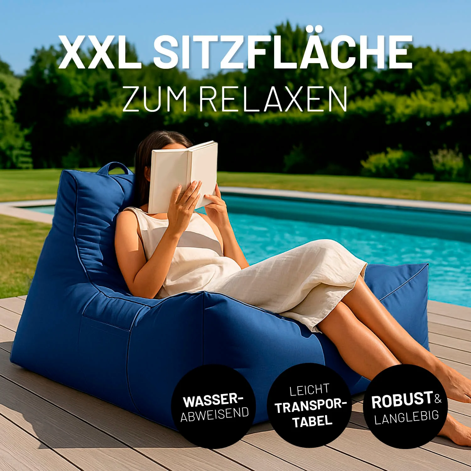 Premium Lounge-Sessel - 380 L - 100 x 100 x 80 cm - Navyblau - Image 3