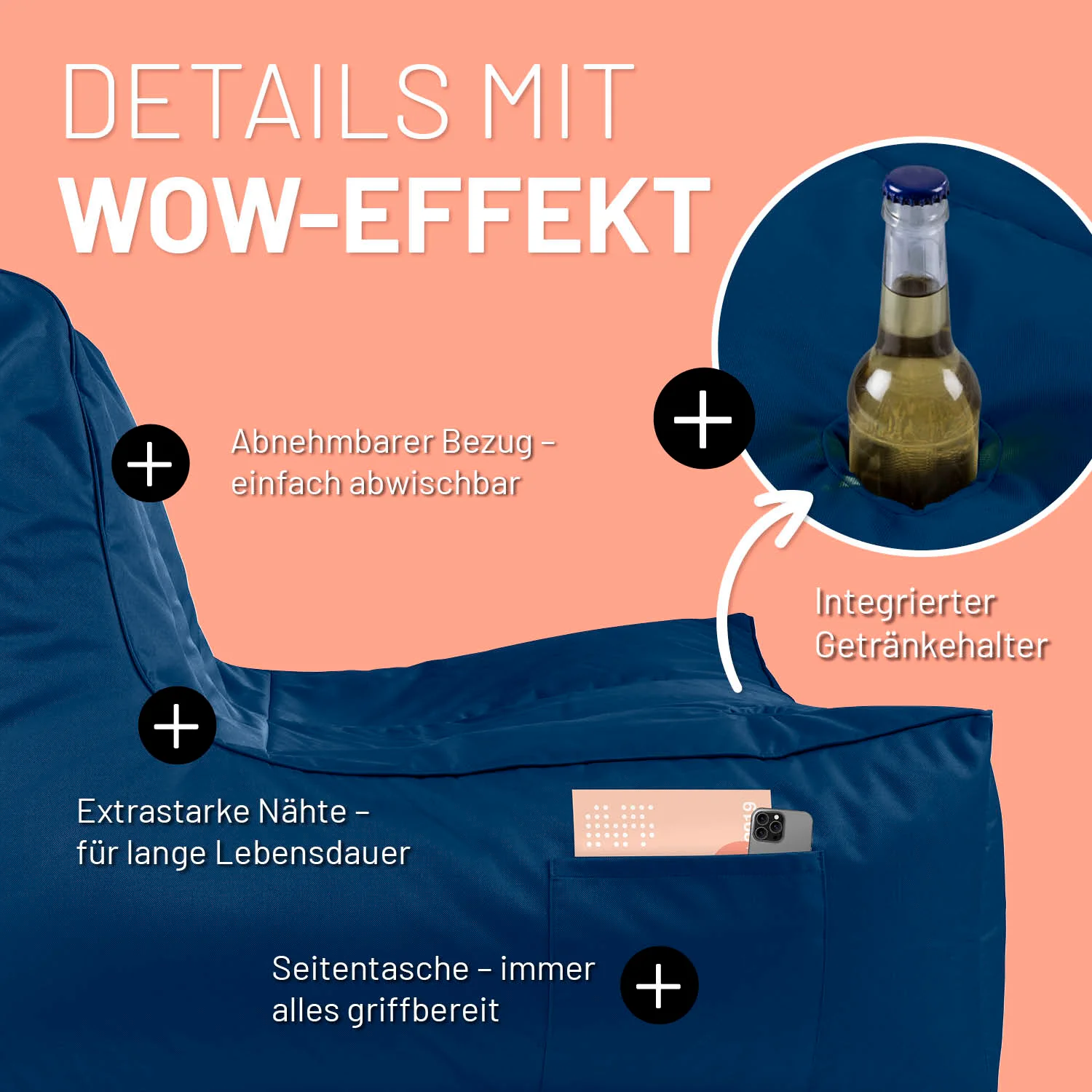 Premium Lounge-Sessel - 380 L - 100 x 100 x 80 cm - Navyblau - Image 4