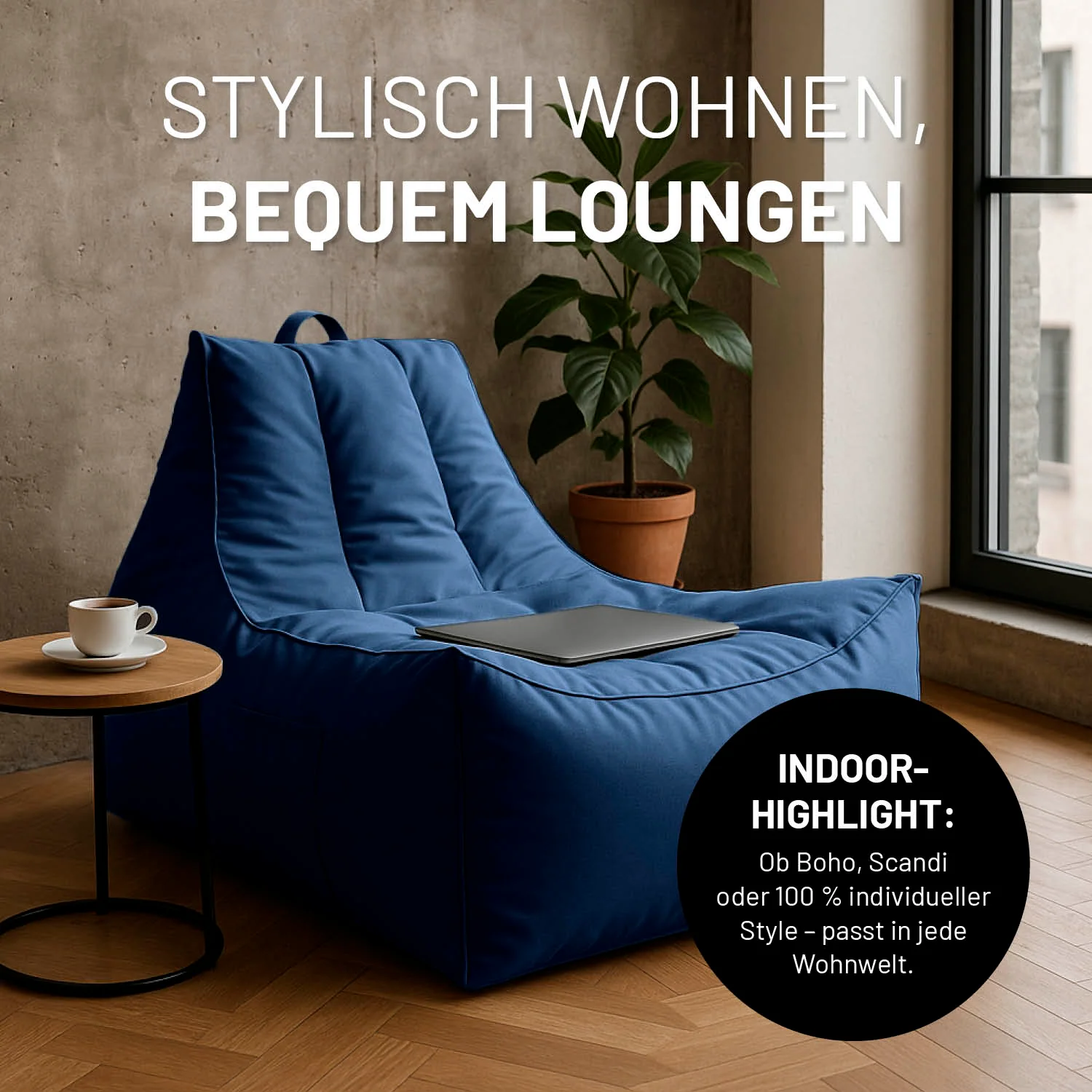 Premium Lounge-Sessel - 380 L - 100 x 100 x 80 cm - Navyblau - Image 6