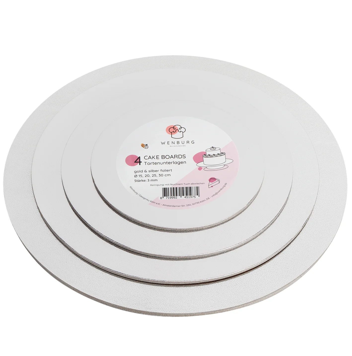 Premium Tortenunterlagen 4er-Set - Gold & Siber