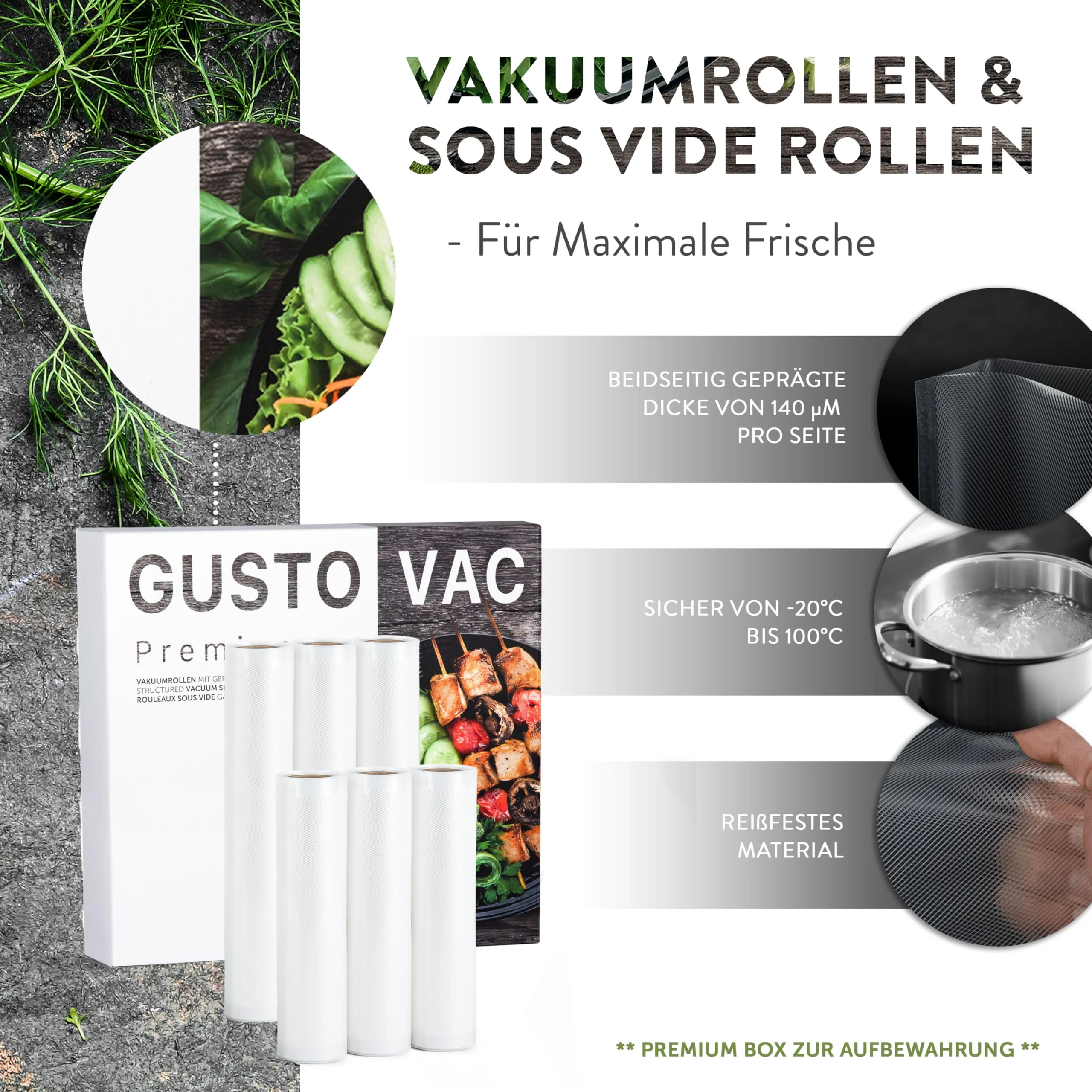 Premium Vakuumrollen - 6er-Set - 3 x 20x300 cm + 3 x 30x300 cm