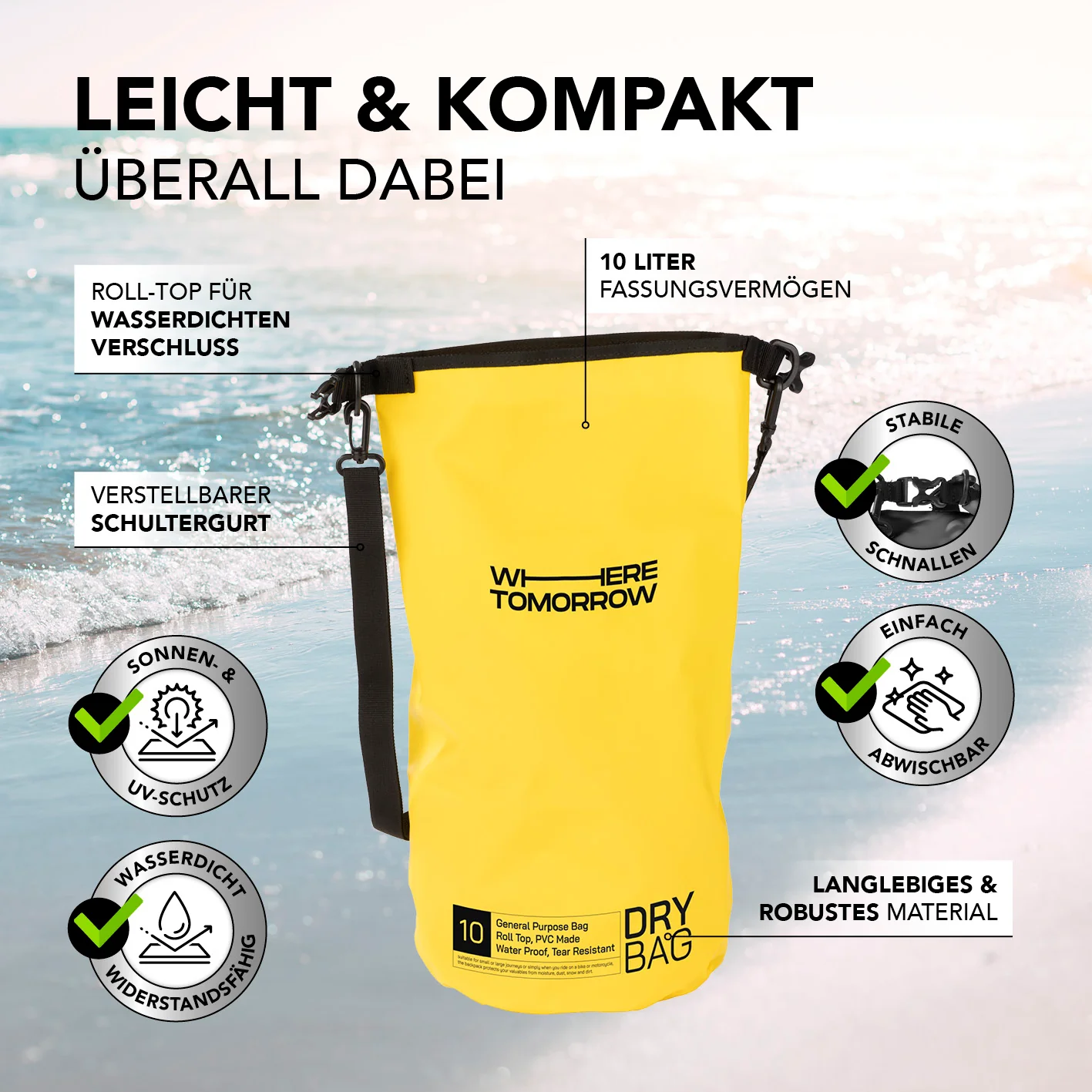 Dry Bag 10L - Style 01 - Gelb - Image 3