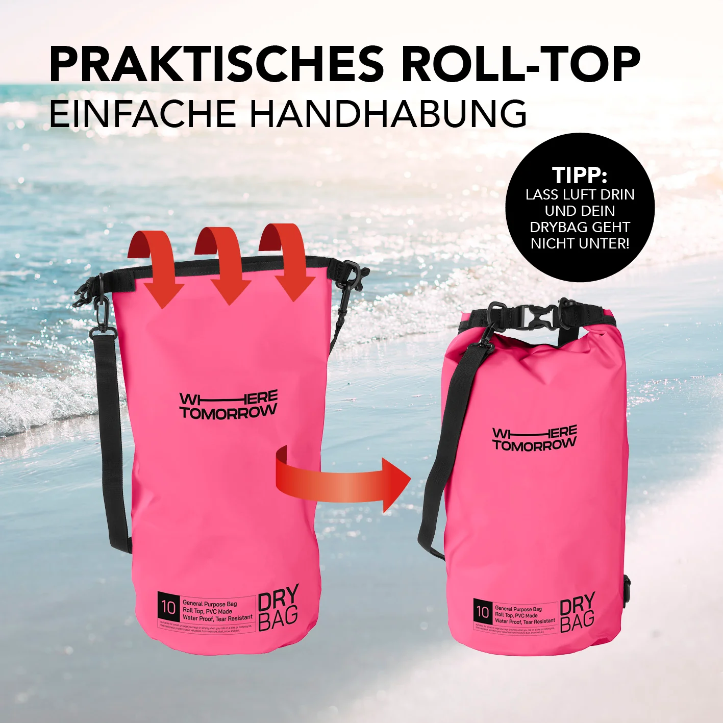 Dry Bag 10L - Style 01 - Pink - Image 6