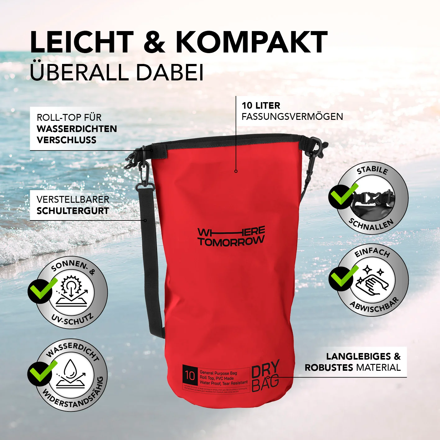 Dry Bag 10L - Style 01 - Rot - Image 3