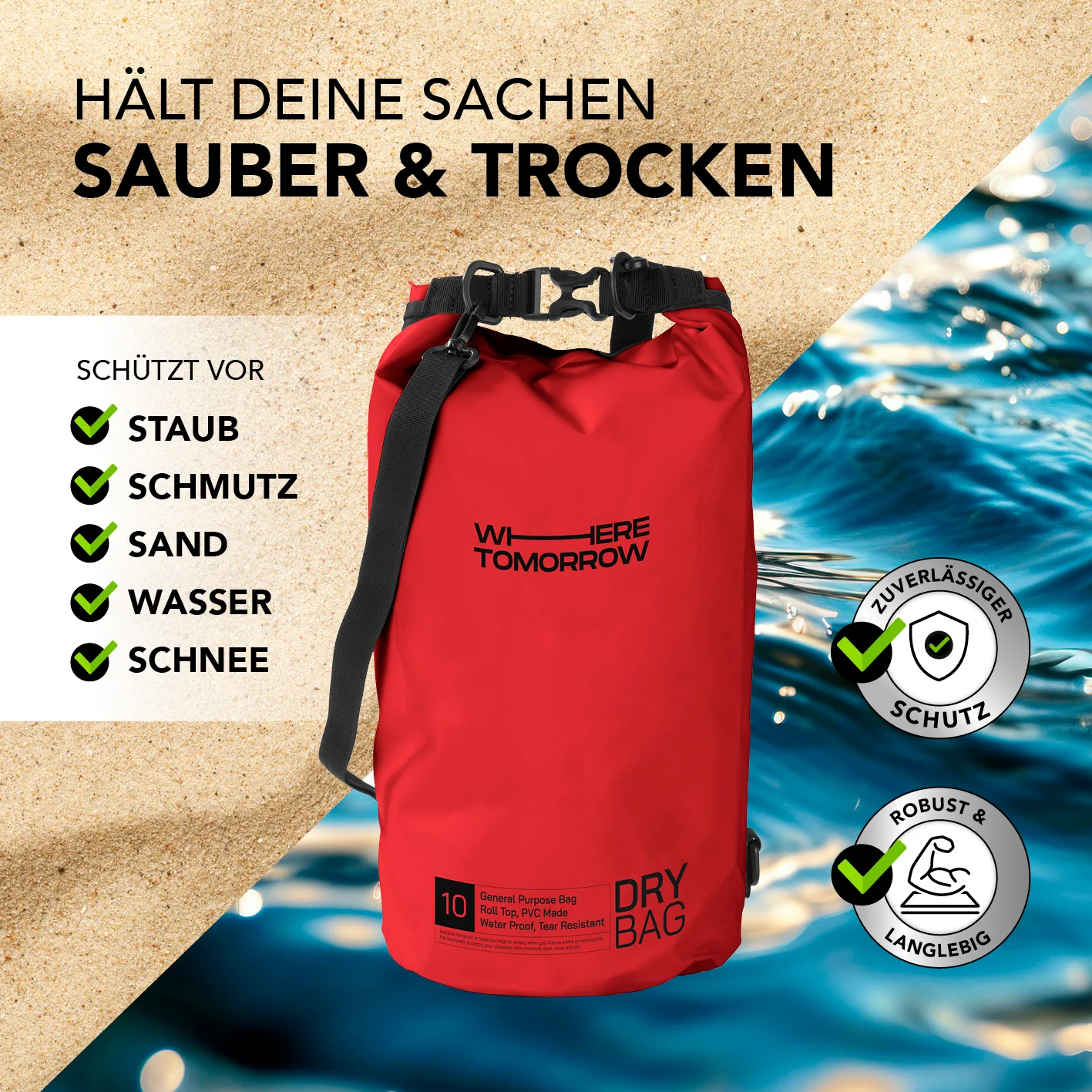 Dry Bag 10L - Style 01 - Rot - Image 4