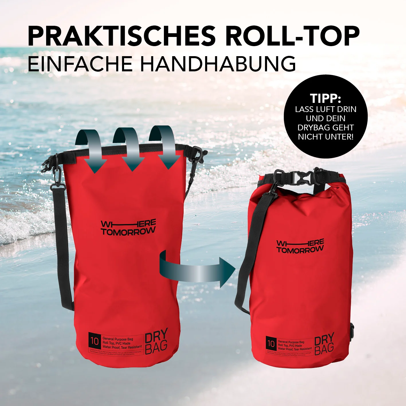 Dry Bag 10L - Style 01 - Rot - Image 6