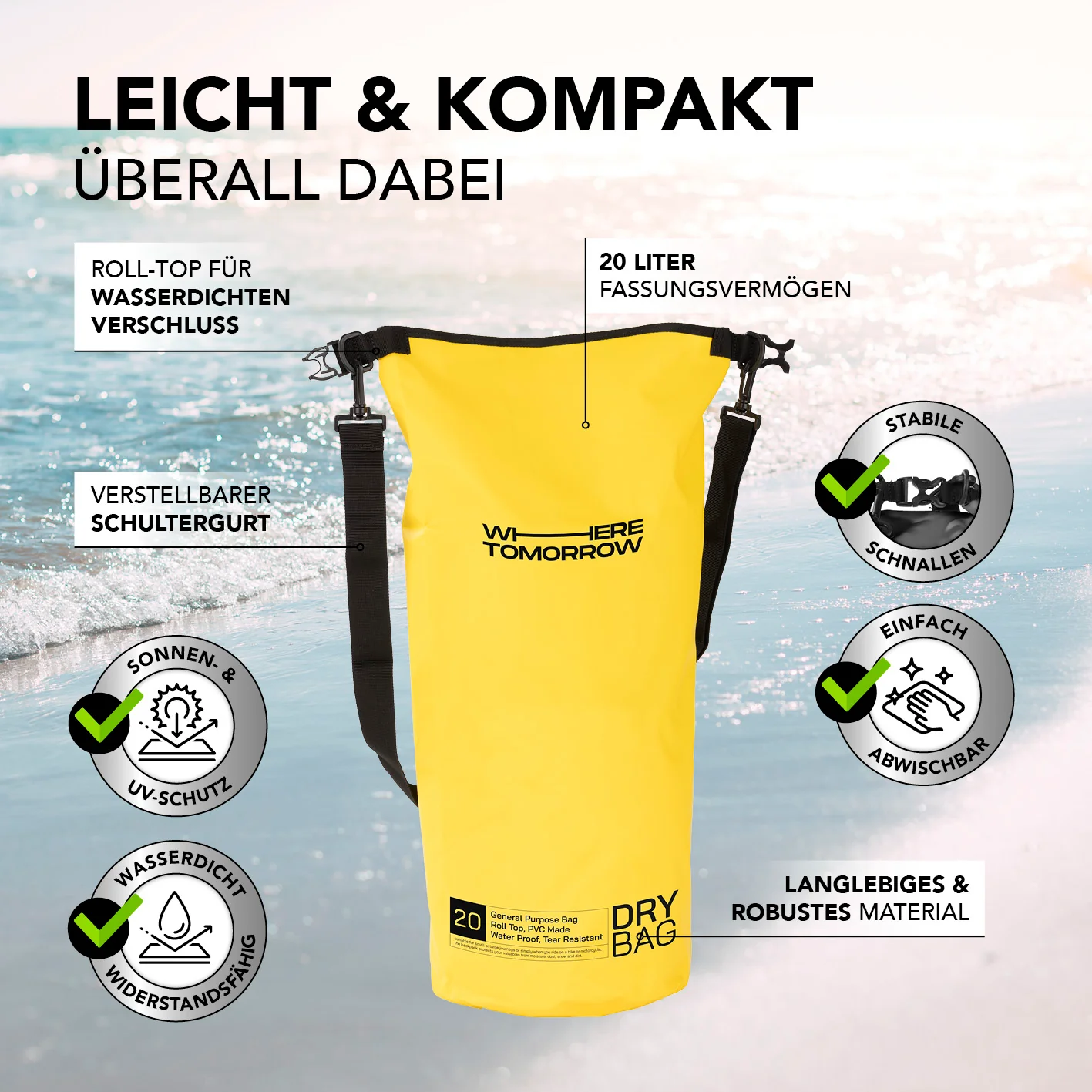 Dry Bag 20L - Style 01 - Gelb - Image 3