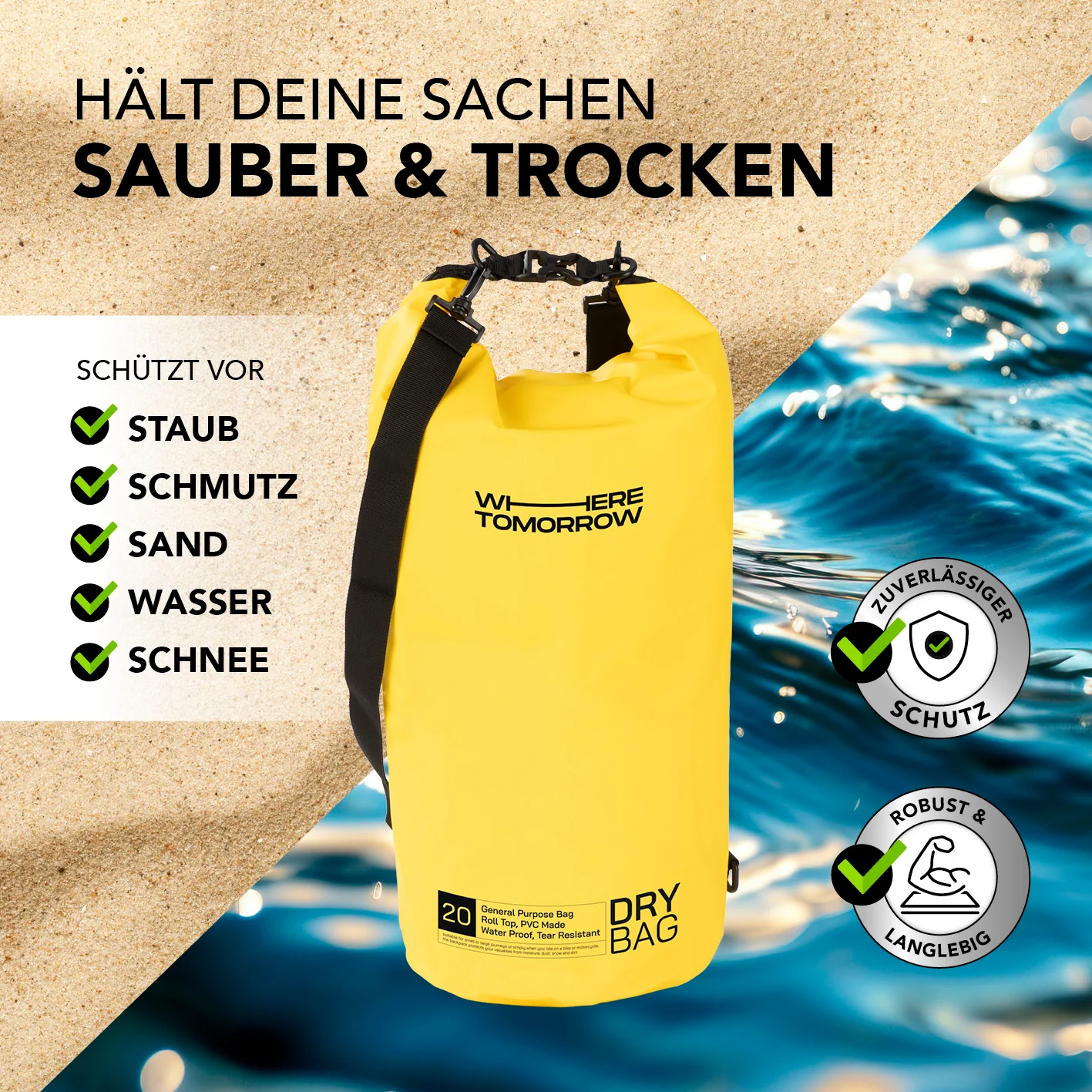 Dry Bag 20L - Style 01 - Gelb - Image 4