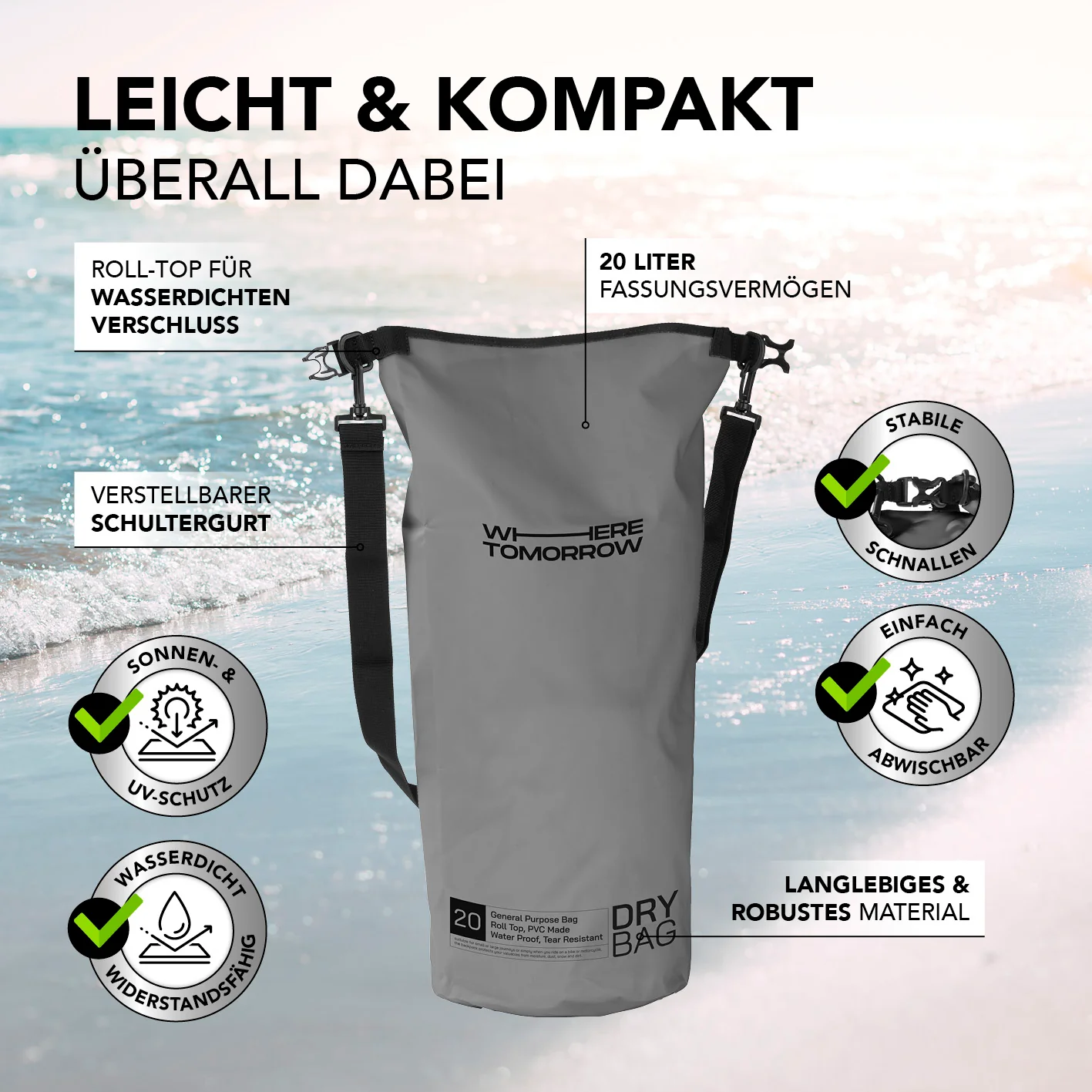 Dry Bag 20L - Style 01 - Grau - Image 3