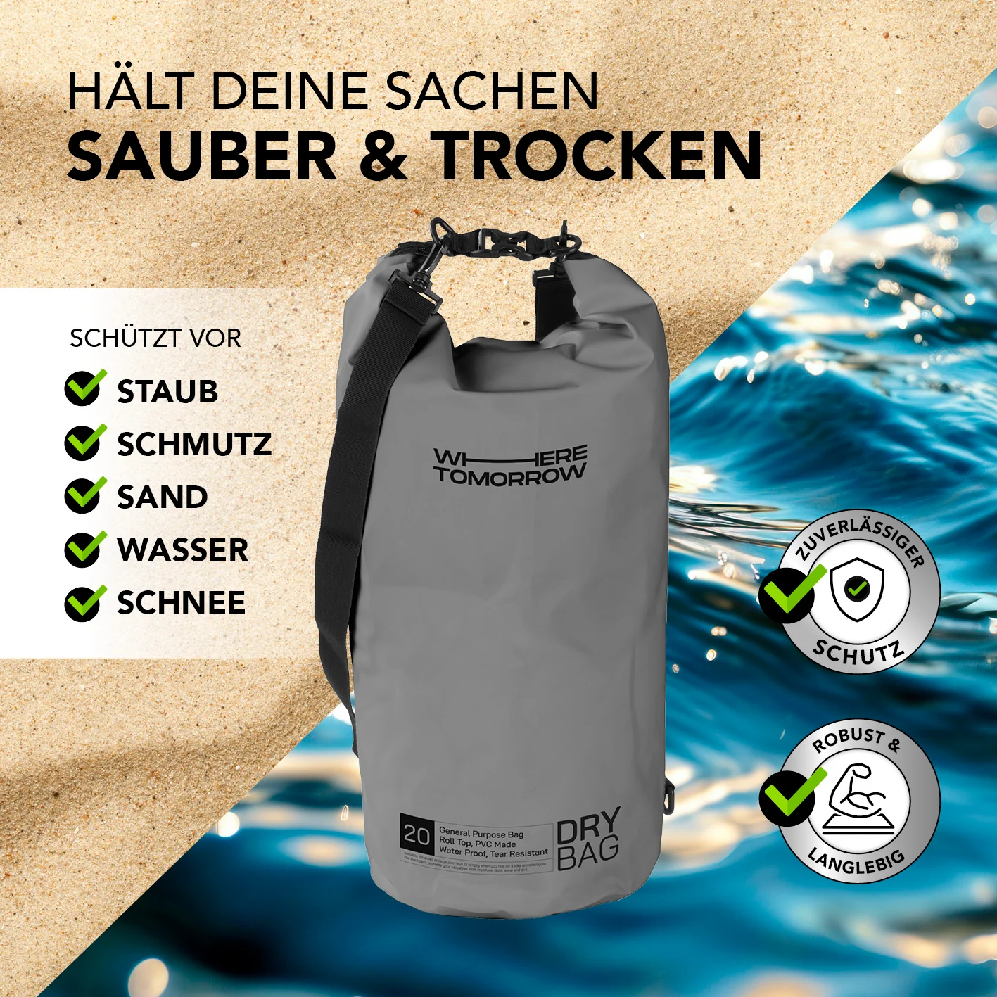 Dry Bag 20L - Style 01 - Grau - Image 4