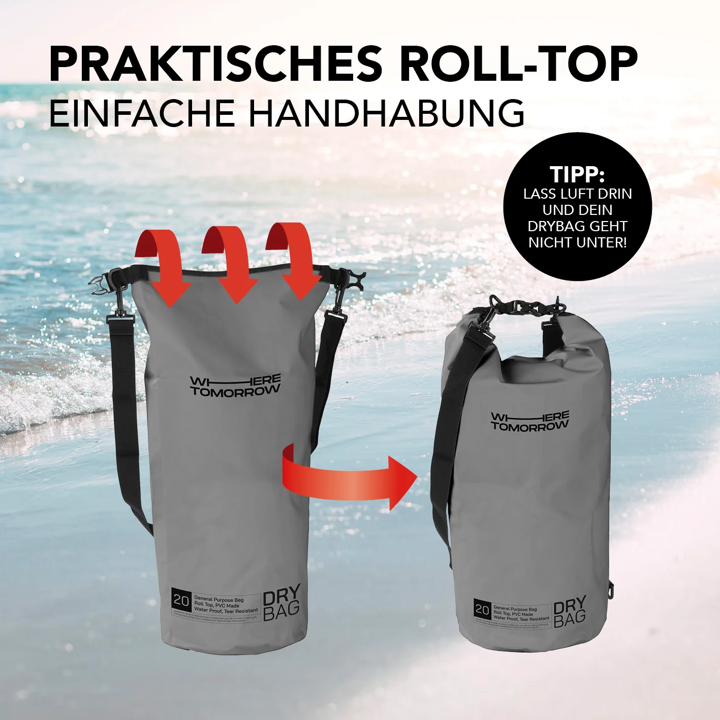 Dry Bag 20L - Style 01 - Grau - Image 6