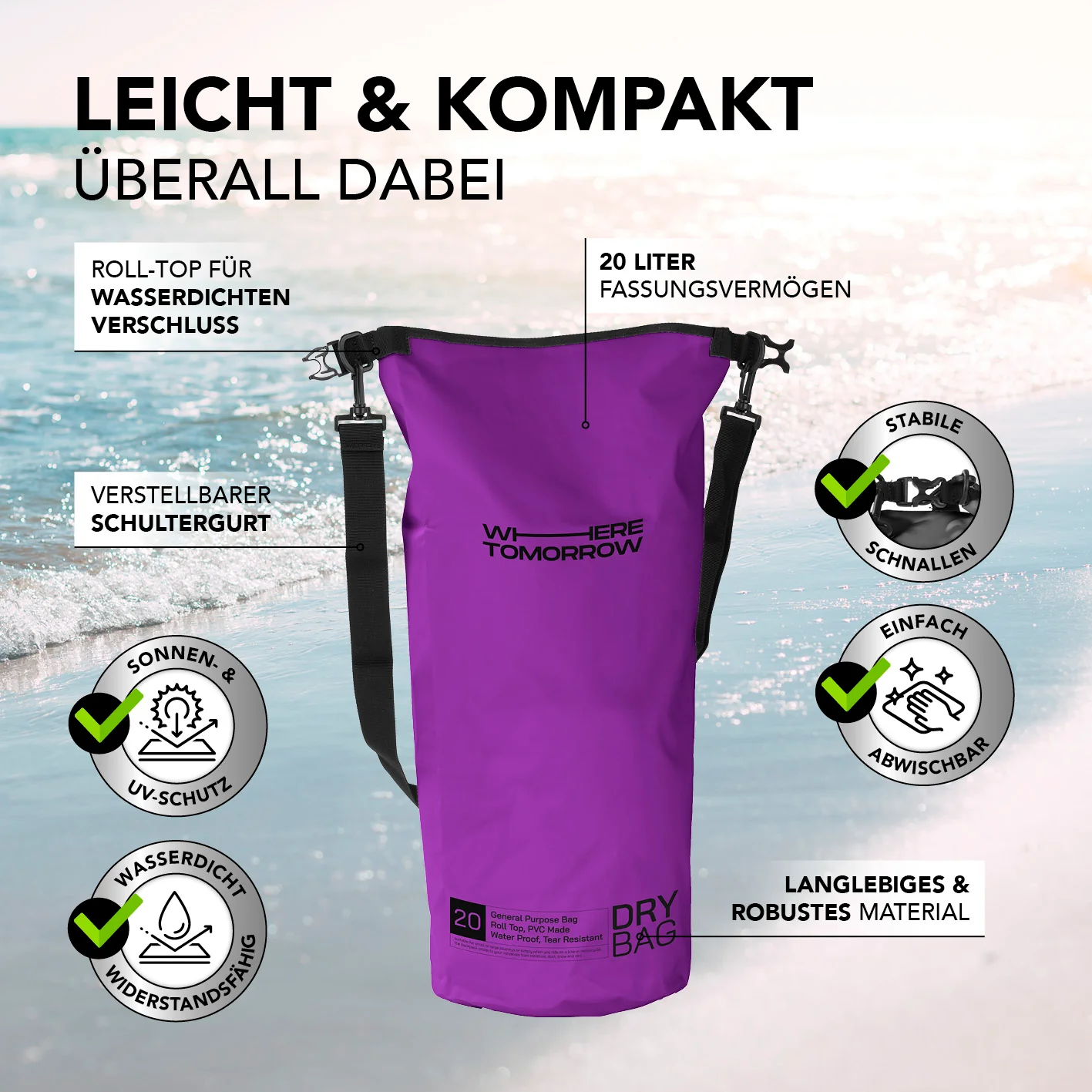 Dry Bag 20L - Style 01 - Lila - Image 3