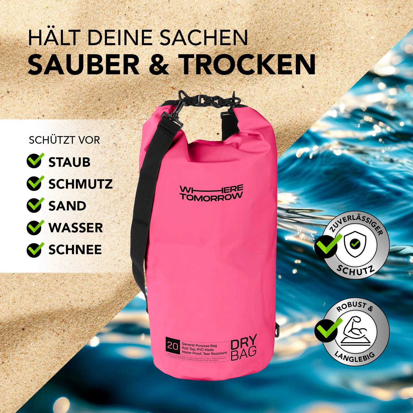 Dry Bag 20L - Style 01 - Pink - Image 4