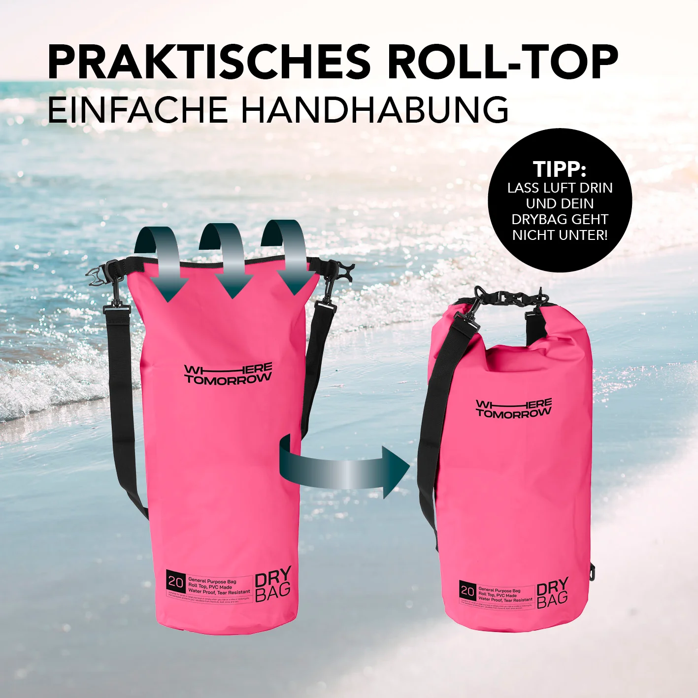 Dry Bag 20L - Style 01 - Pink - Image 6