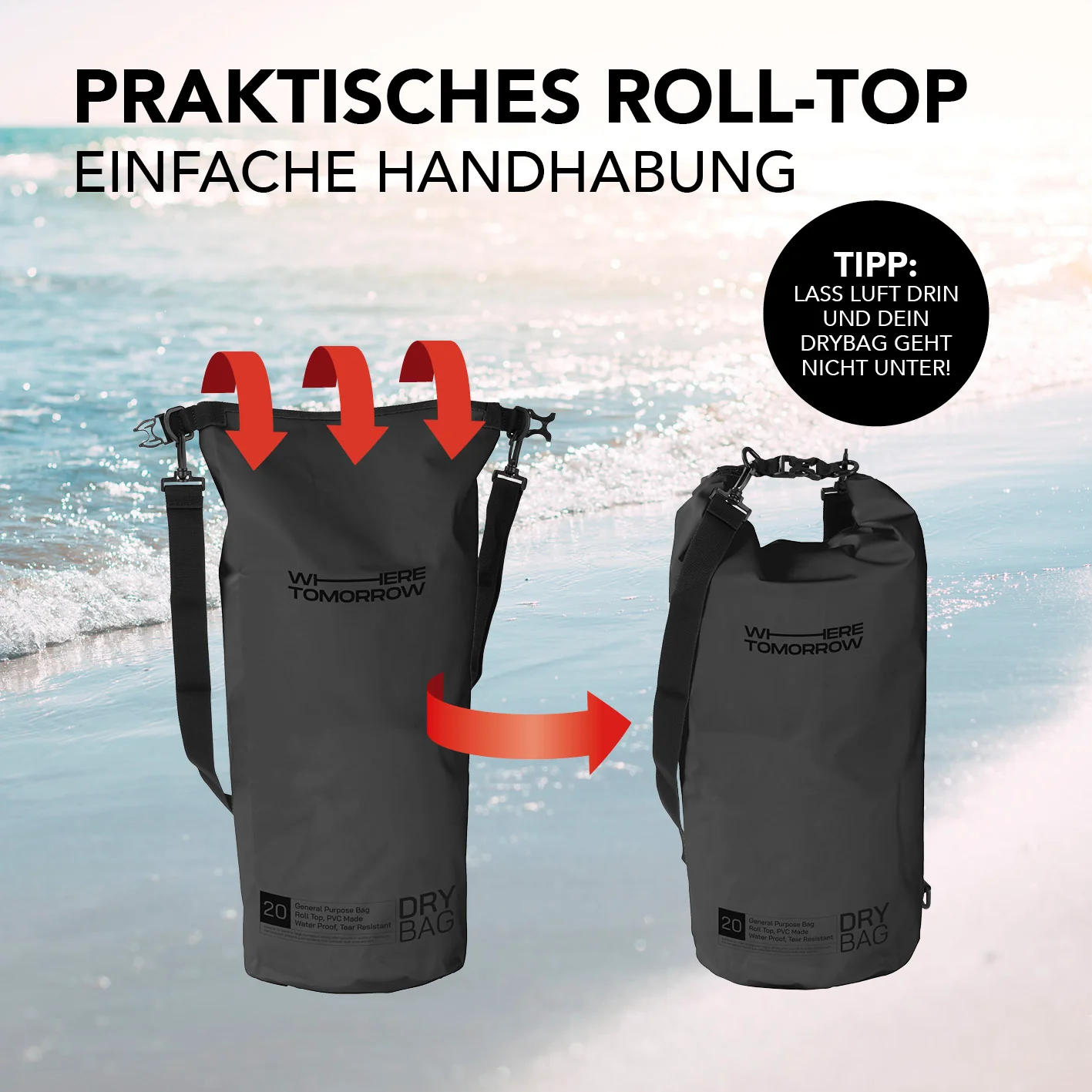 Dry Bag 20L - Style 01 - Schwarz - Image 6