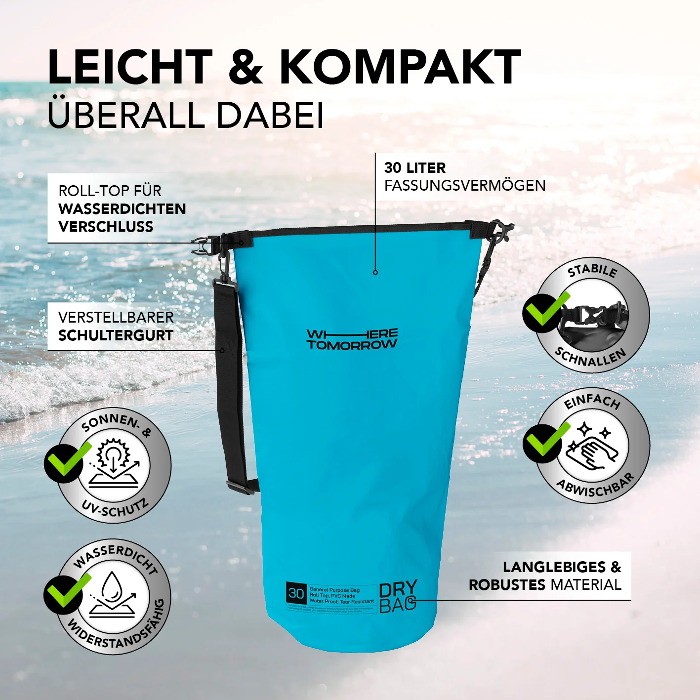 Dry Bag 30L - Style 01 - Himmelblau - Image 3