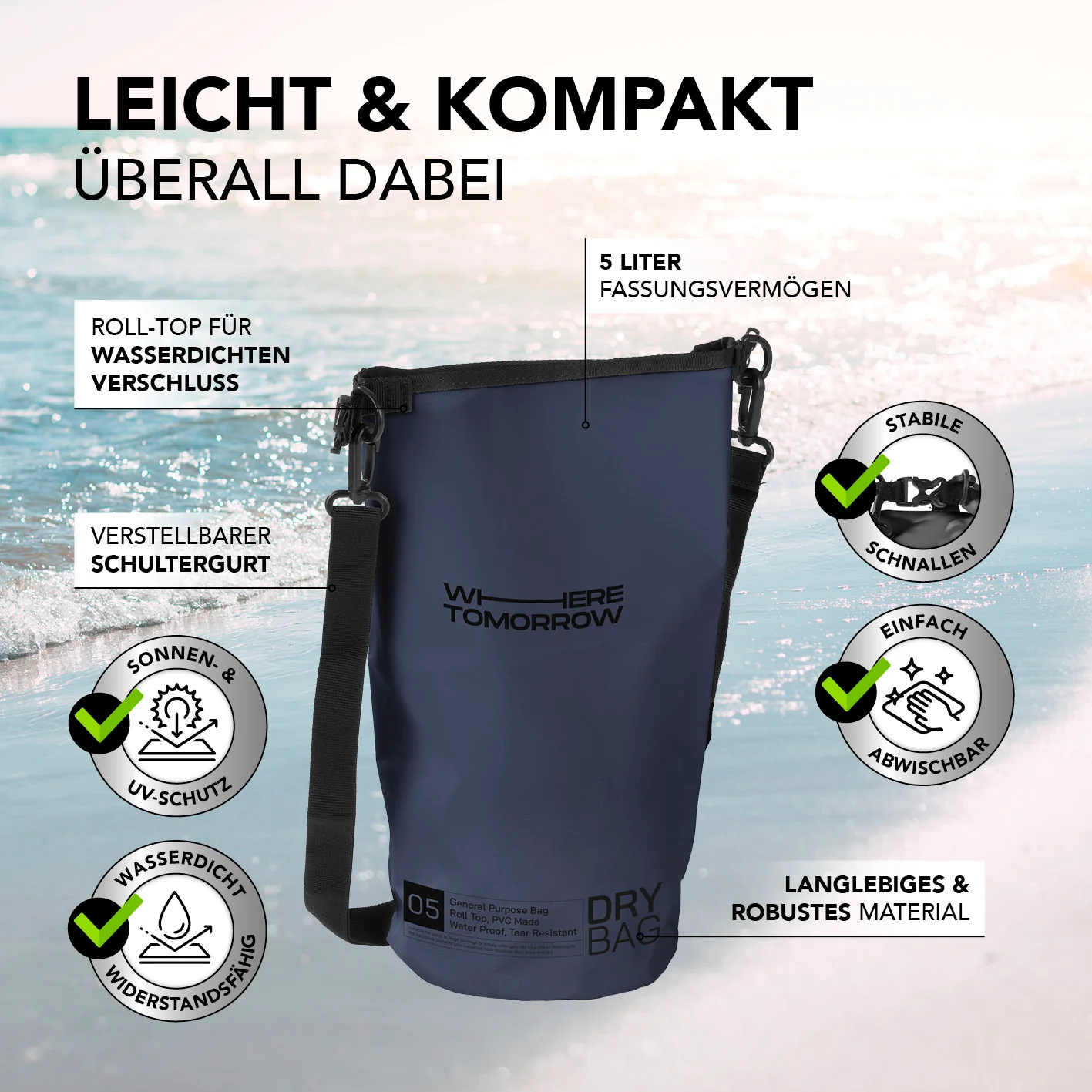 Dry Bag 5L - Style 01 - Dunkelblau - Image 3