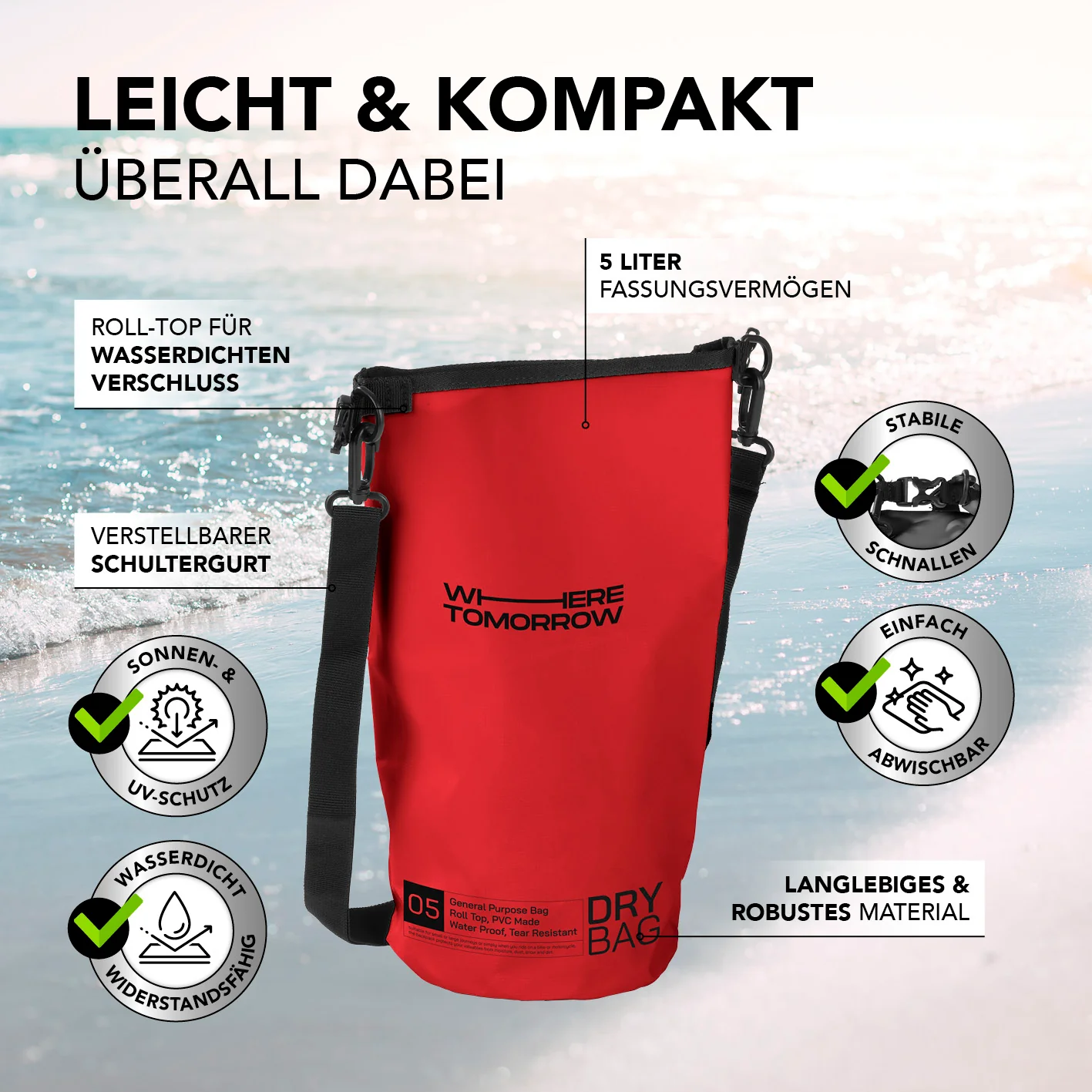 Dry Bag 5L - Style 01 - Rot - Image 3