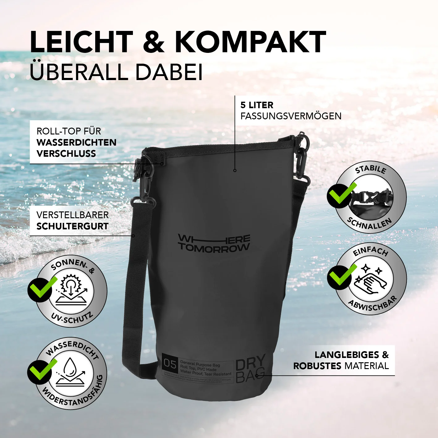 Dry Bag 5L - Style 01 - Schwarz - Image 3