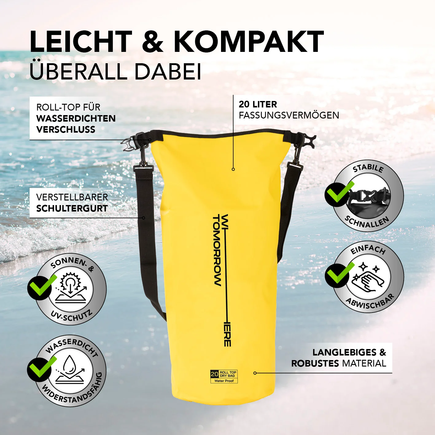 Dry Bag 20L - Style 02 - Gelb - Image 3