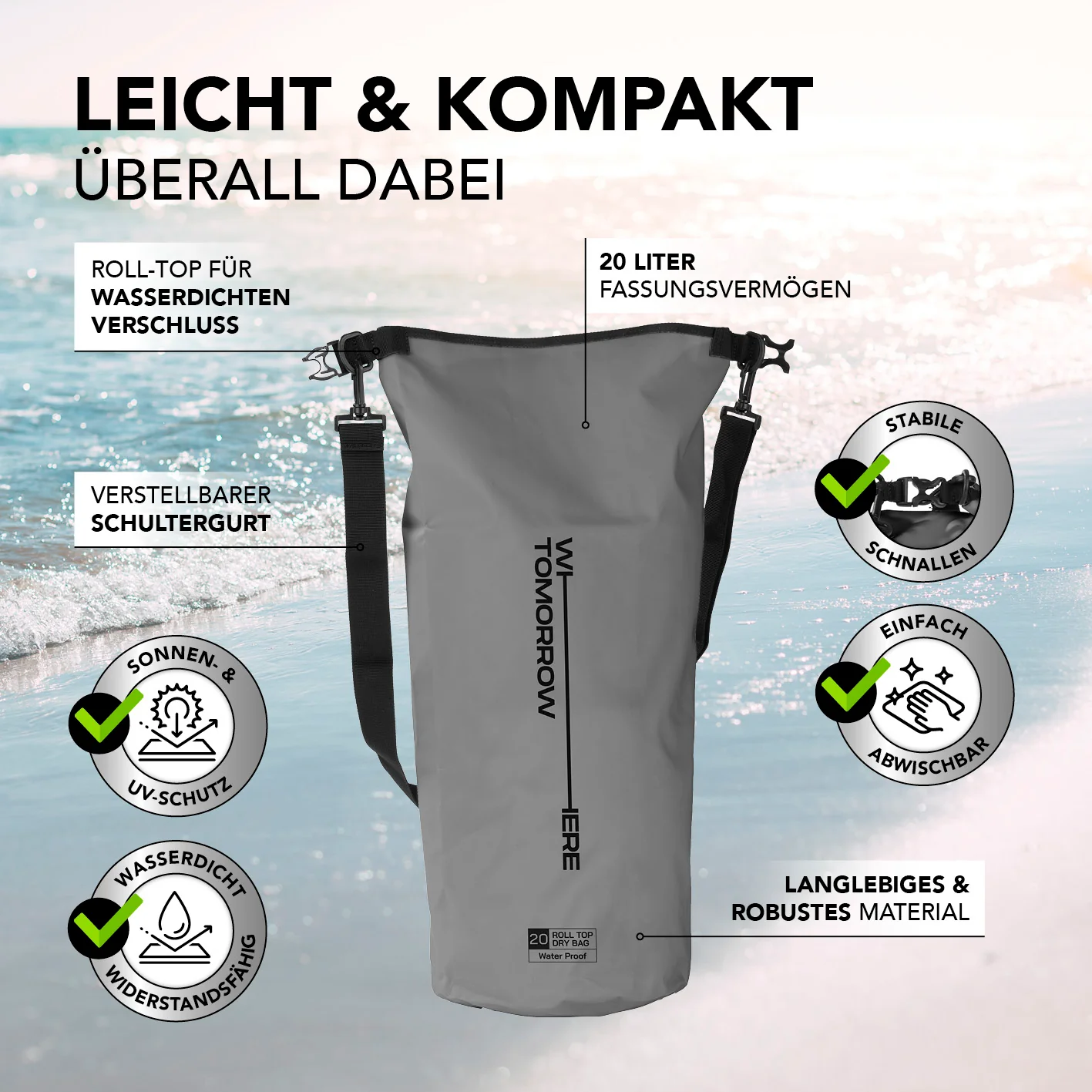 Dry Bag 20L - Style 02 - Grau - Image 3