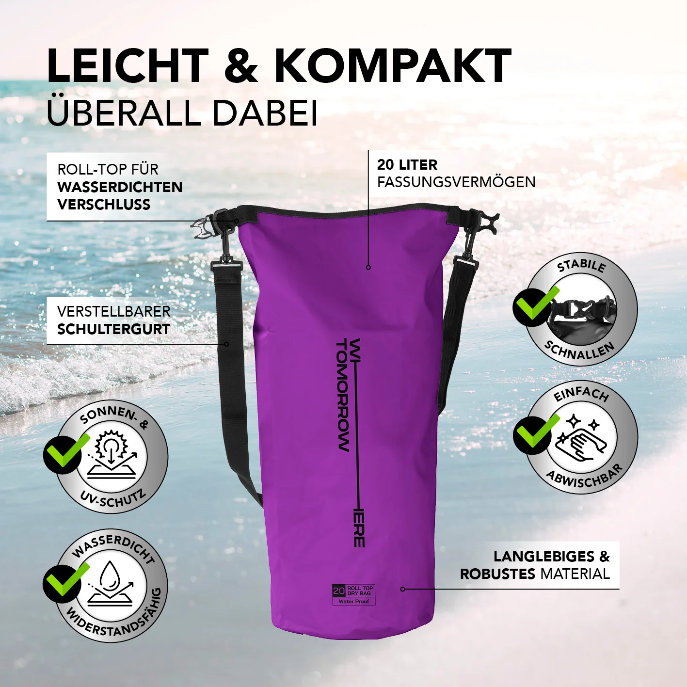 Dry Bag 20L - Style 02 - Lila - Image 3