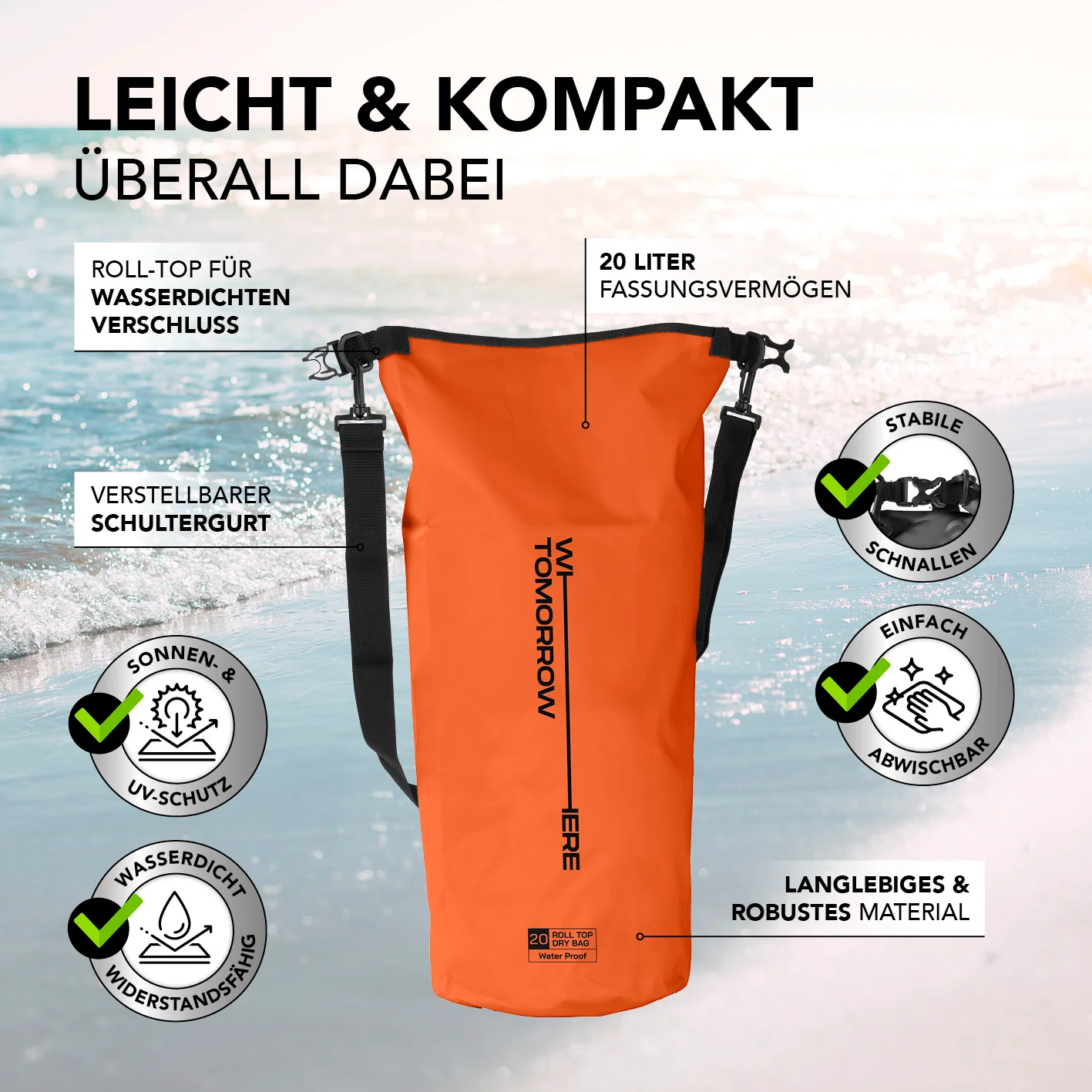 Dry Bag 20L - Style 02 - Orange - Image 3