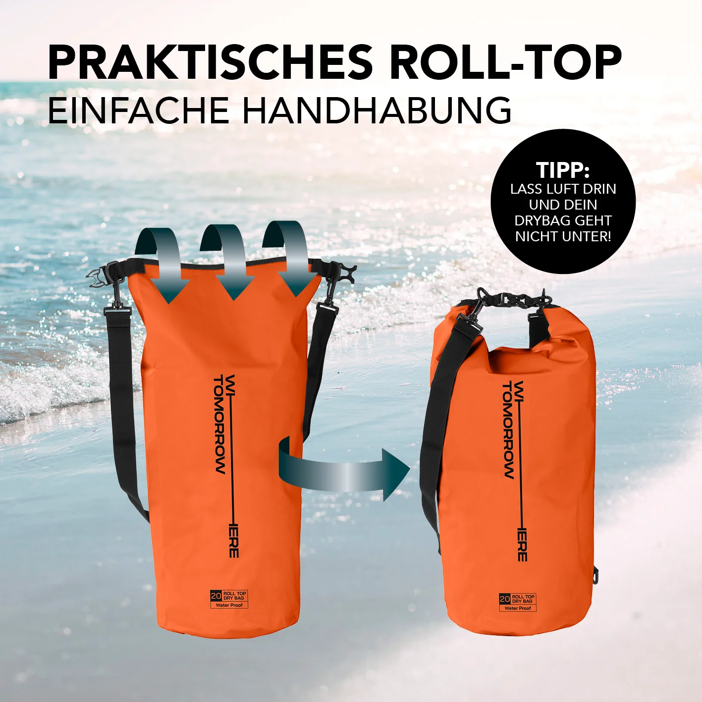 Dry Bag 20L - Style 02 - Orange - Image 6
