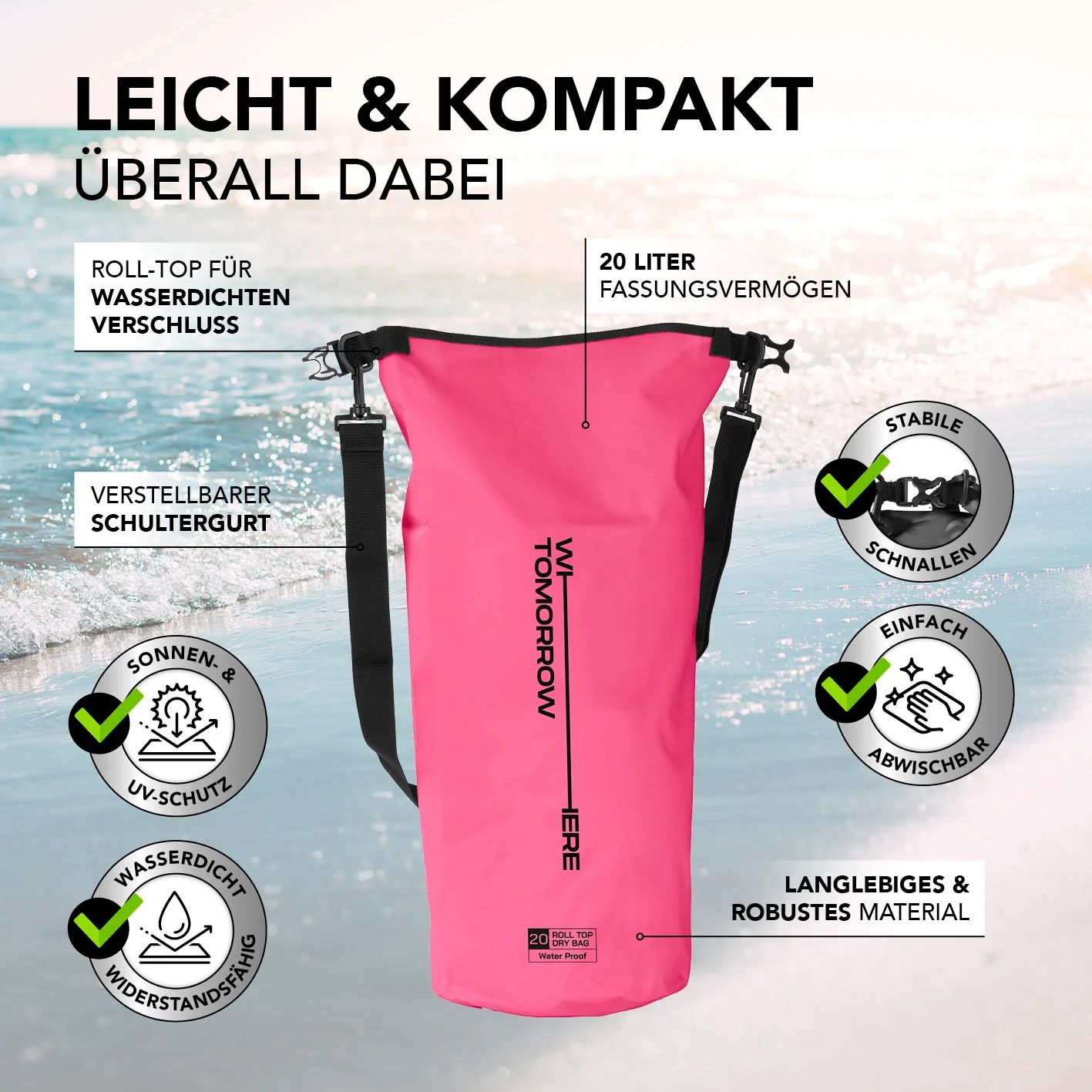 Dry Bag 20L - Style 02 - Pink - Image 3