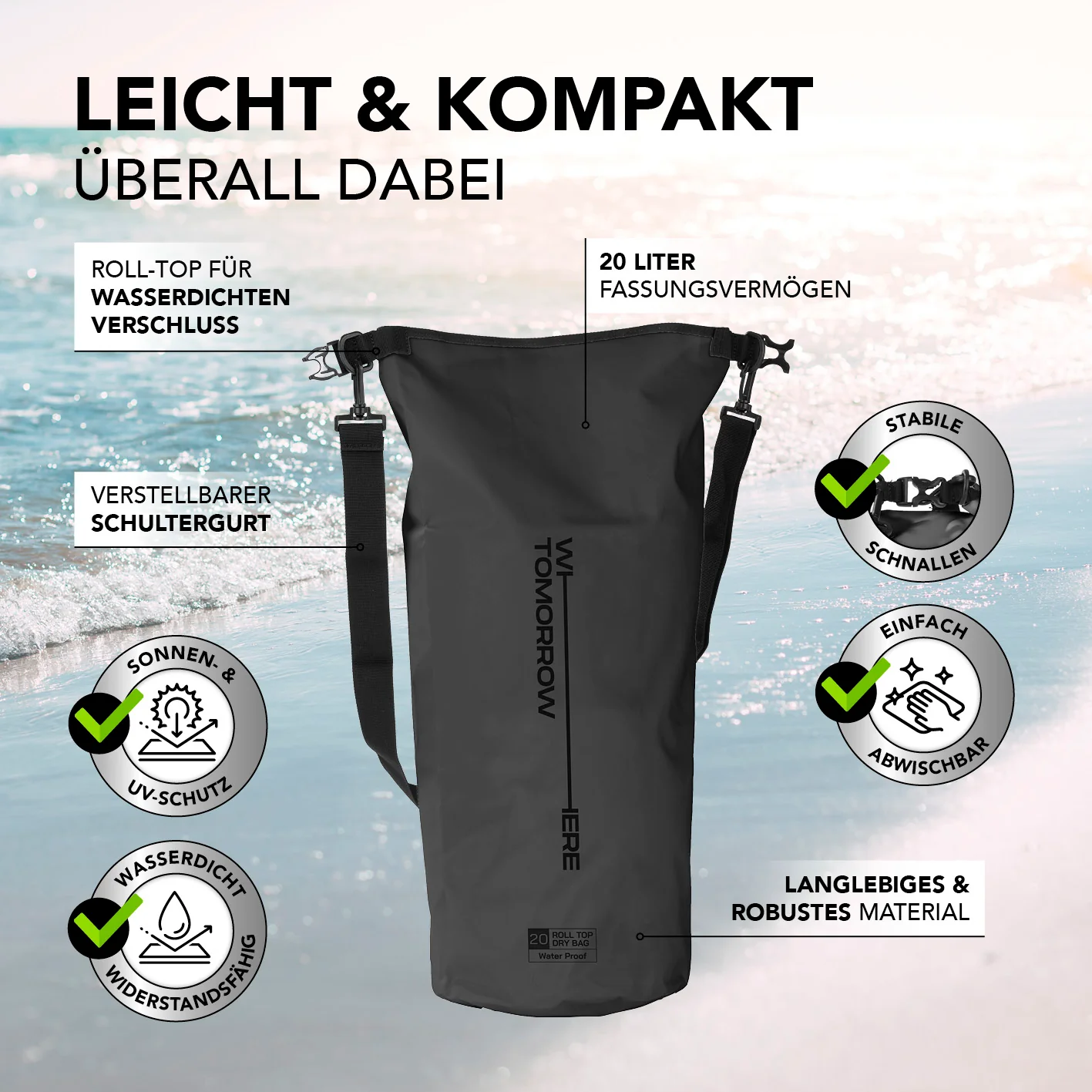Dry Bag 20L - Style 02 - Schwarz - Image 3