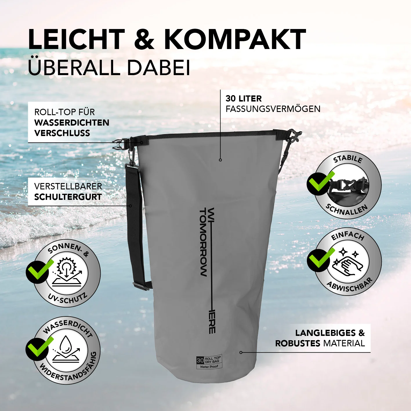 Dry Bag 30L - Style 02 - Grau - Image 2
