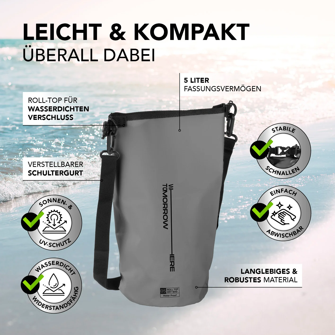 Dry Bag 5L - Style 02 - Grau - Image 3