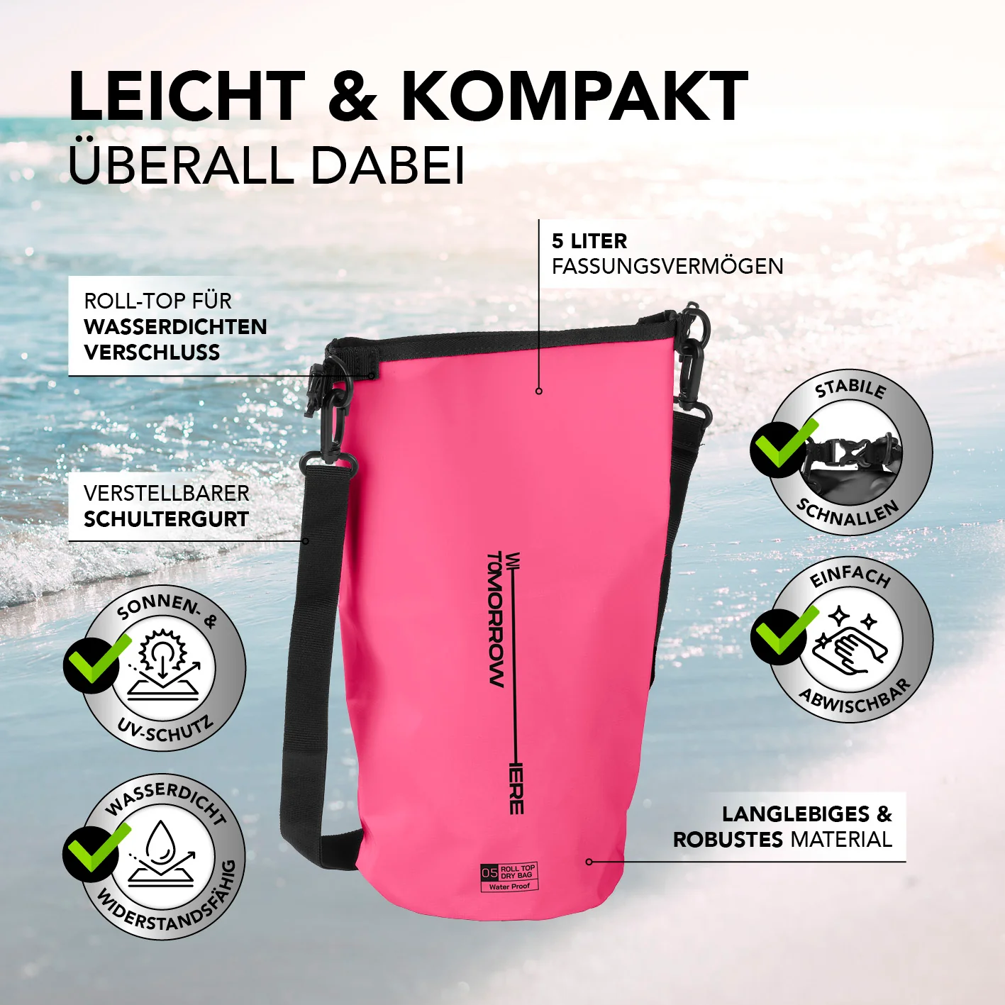 Dry Bag 5L - Style 02 - Pink - Image 3