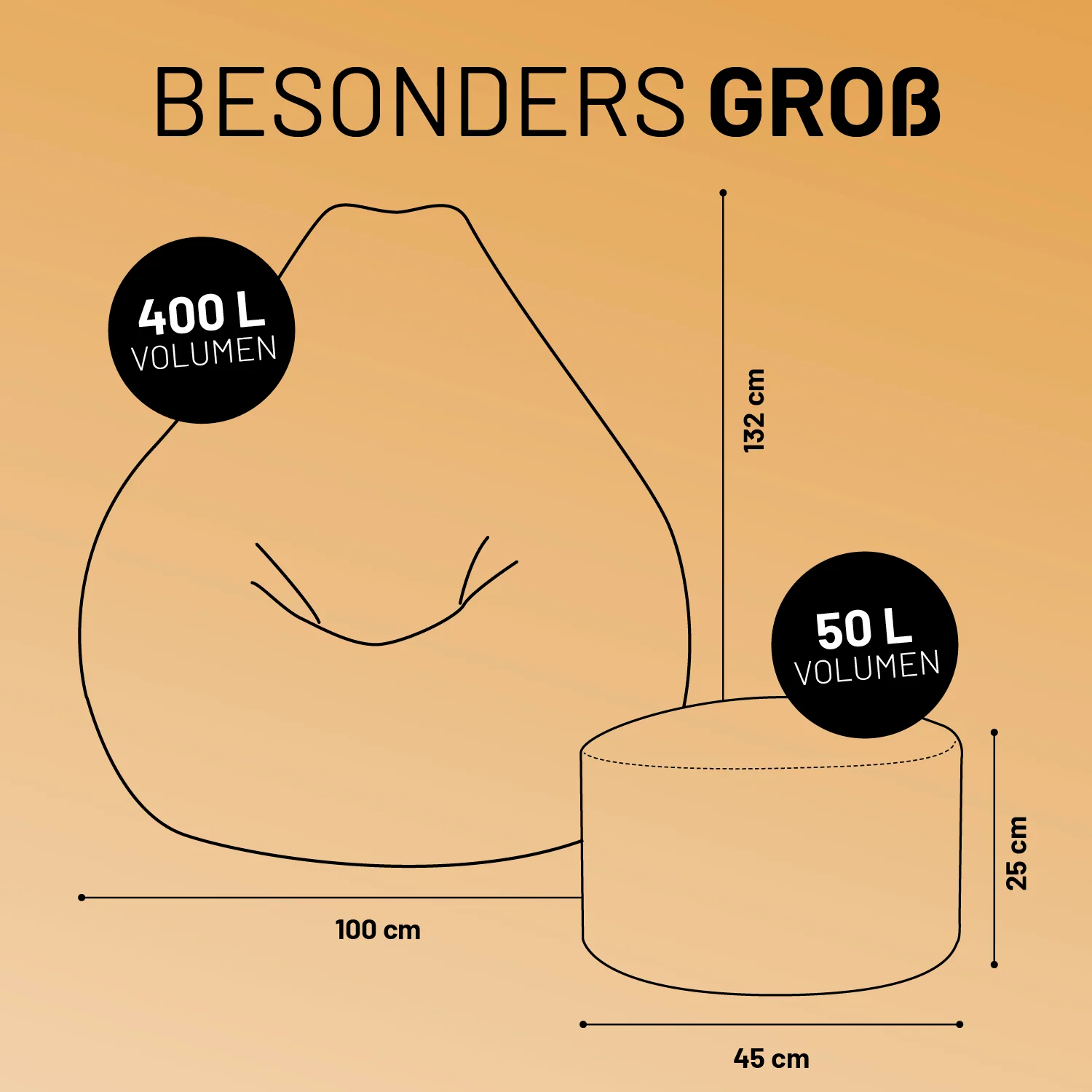 Relax-Set Cord – Sitzsack GIANT (400 L) + Pouf (50 L) - Senfgelb - Image 3