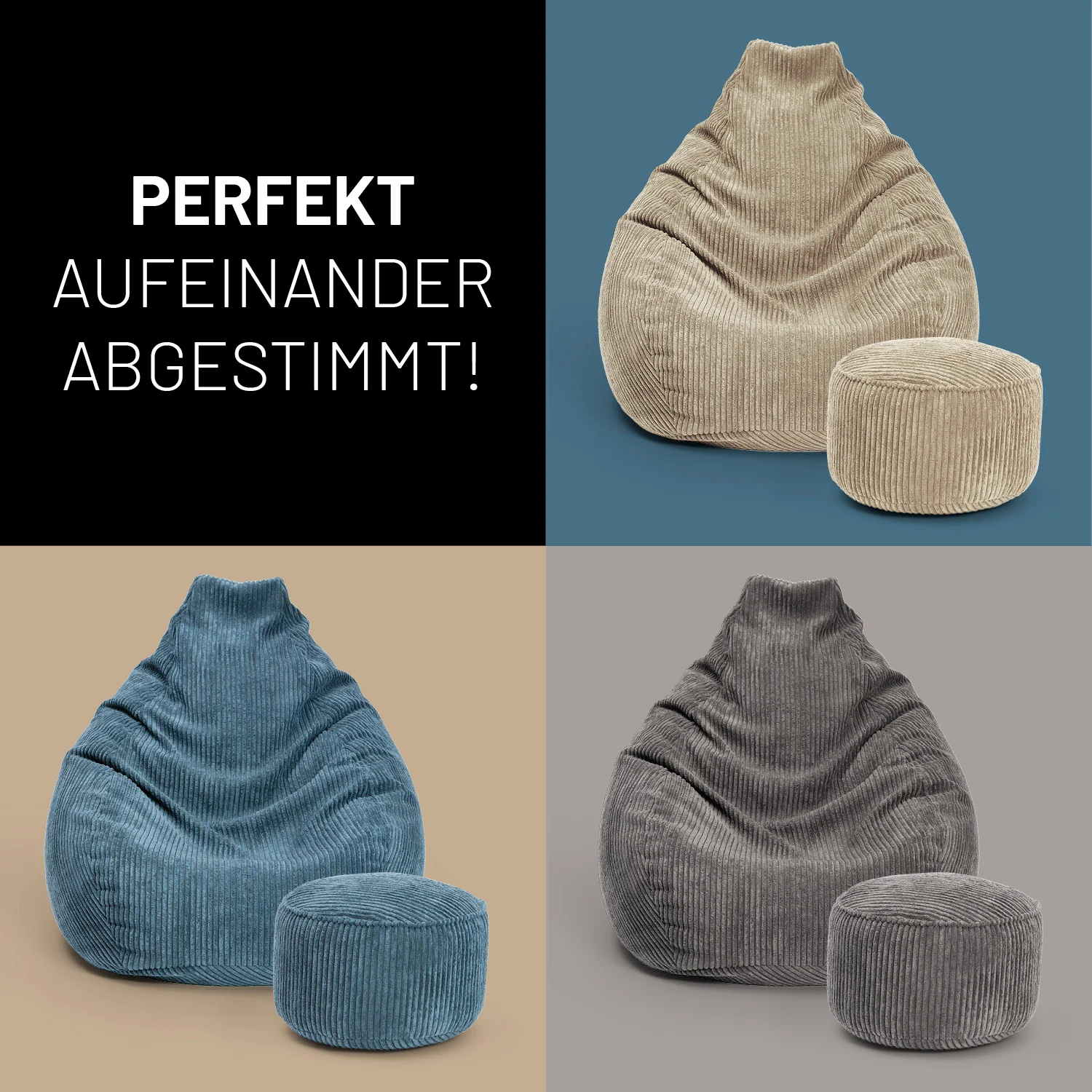 Relax-Set Cord – Sitzsack GIANT + Pouf – 400 + 50 Liter – Weinrot - Image 9