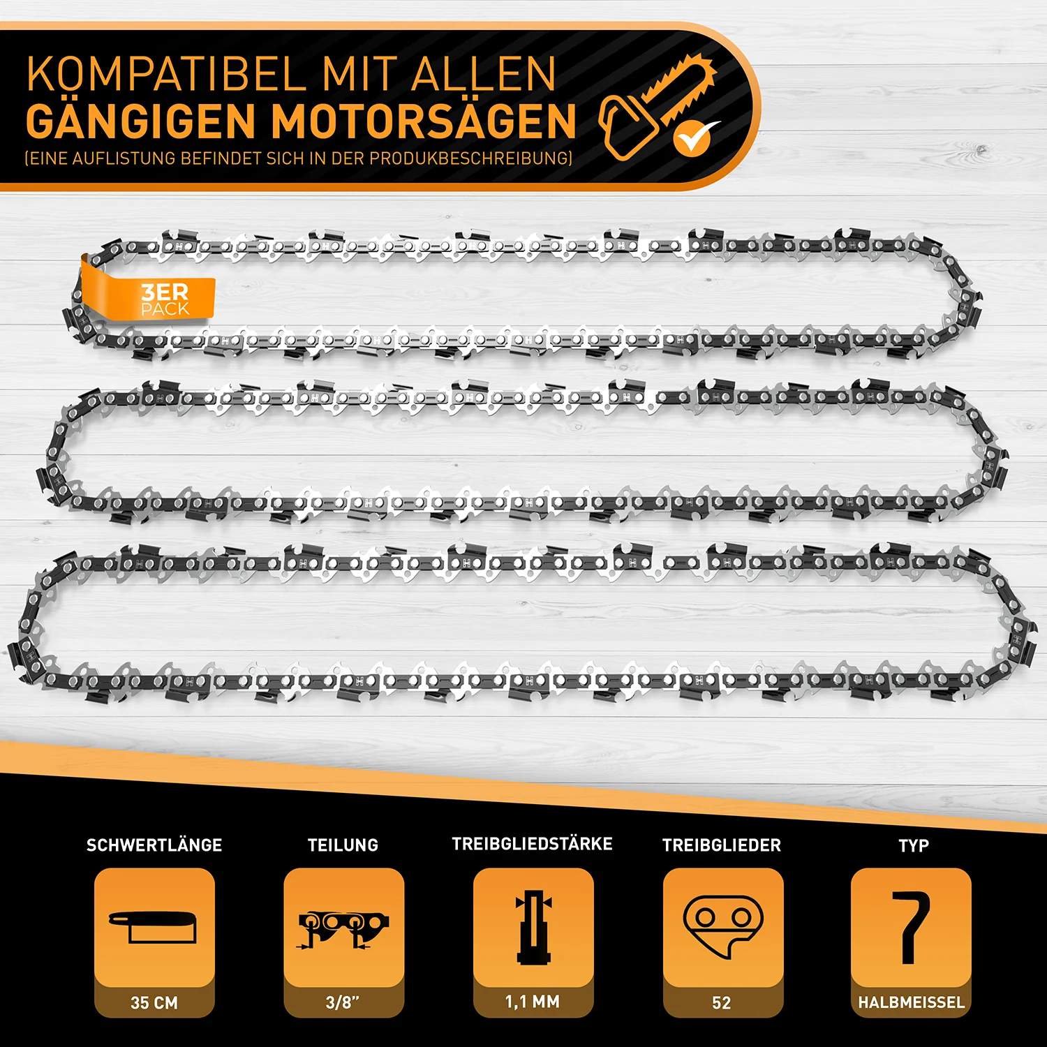 Sägeketten 3/8" 1,1mm für 35cm Schwert - 3er Pack - Image 2