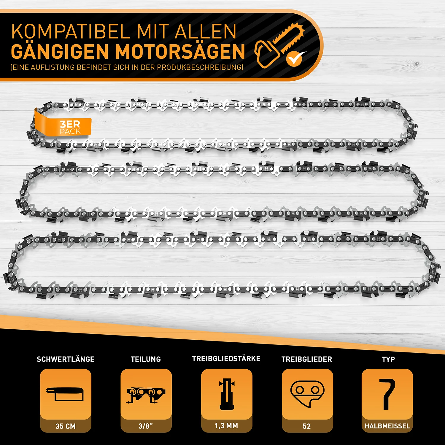 Sägeketten 3/8" 1,3mm für 35cm Schwert - 3er Pack - Image 5