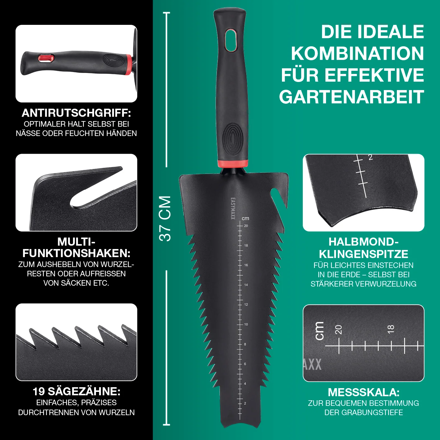 Schaufel mit Wurzelsäge - Schwarz/Rot - Image 7