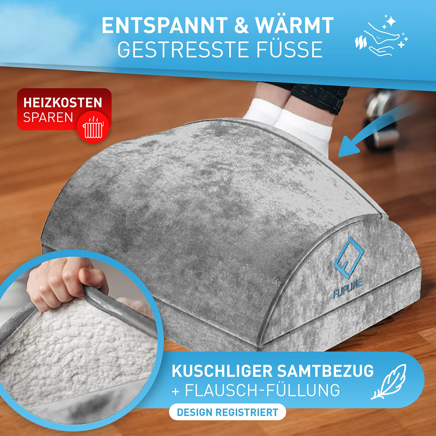Schreibtisch-Fußstütze mit Fußtasche - Silber-Grau - Image 2