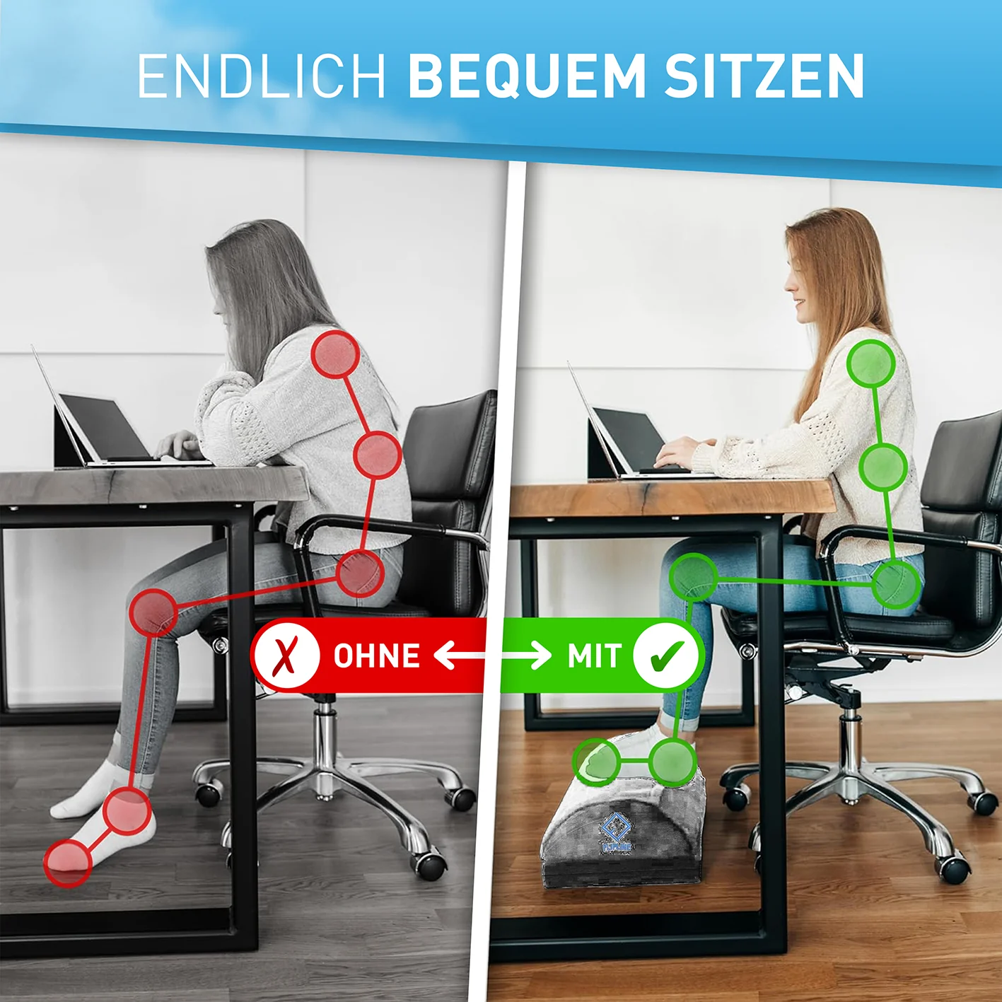 Schreibtisch-Fußstütze mit Fußtasche - Silber-Grau - Image 3