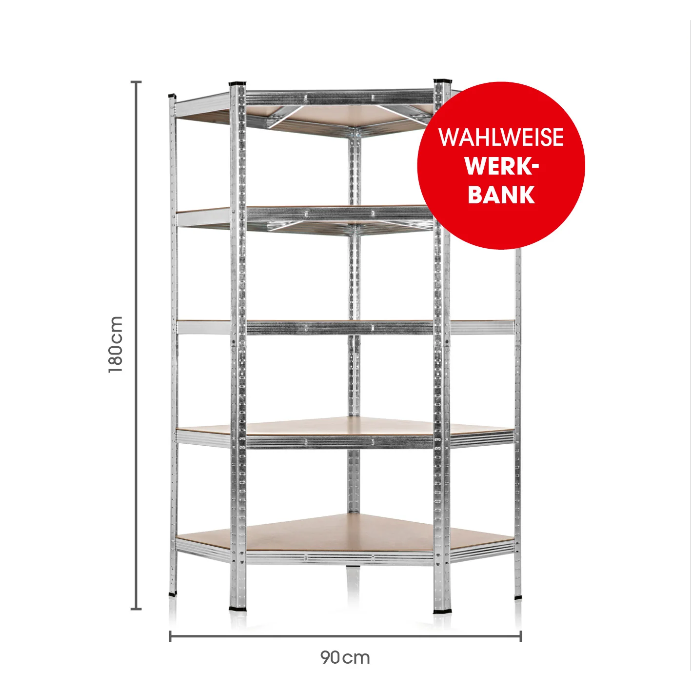 Schwerlast-Eckregal & Werkbank - 180 x 90 x 40 cm - 875 kg Traglast, 175 kg pro Ebene - Image 6