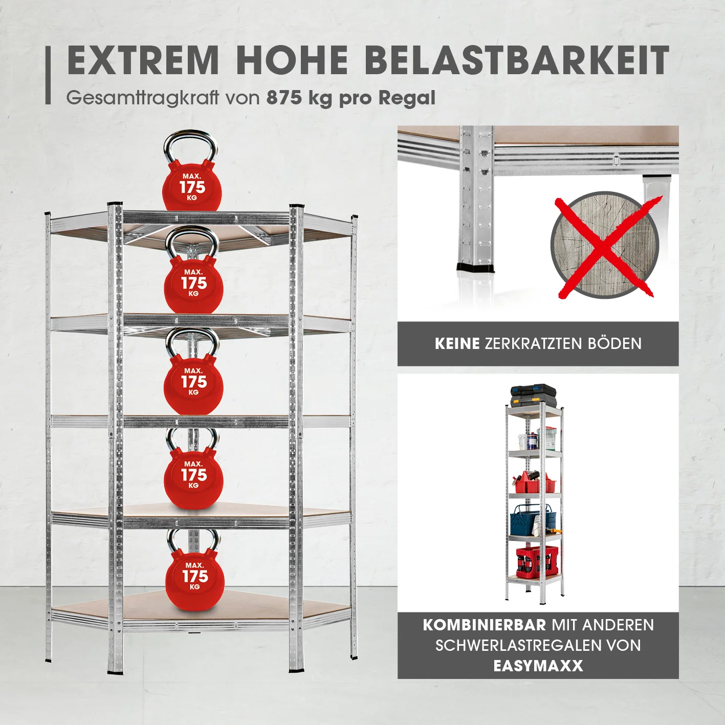 Schwerlastregal & Werkbank - 3er-Set - 2625 kg Traglast, 175 kg pro Ebene & 15 Ebenen - Image 3